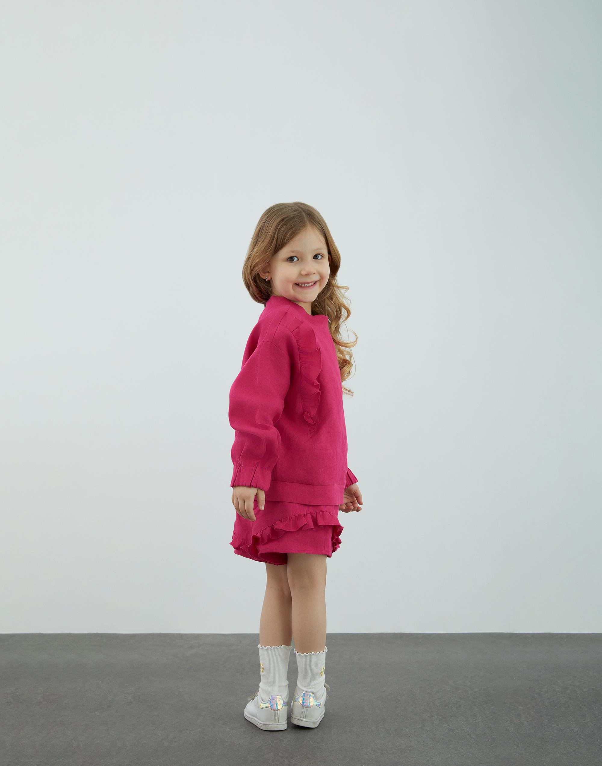 Fırfır Detaylı Pembe Keten Bluz - junior, designer dresses, bachelorette, party dresses and graduation dresses.