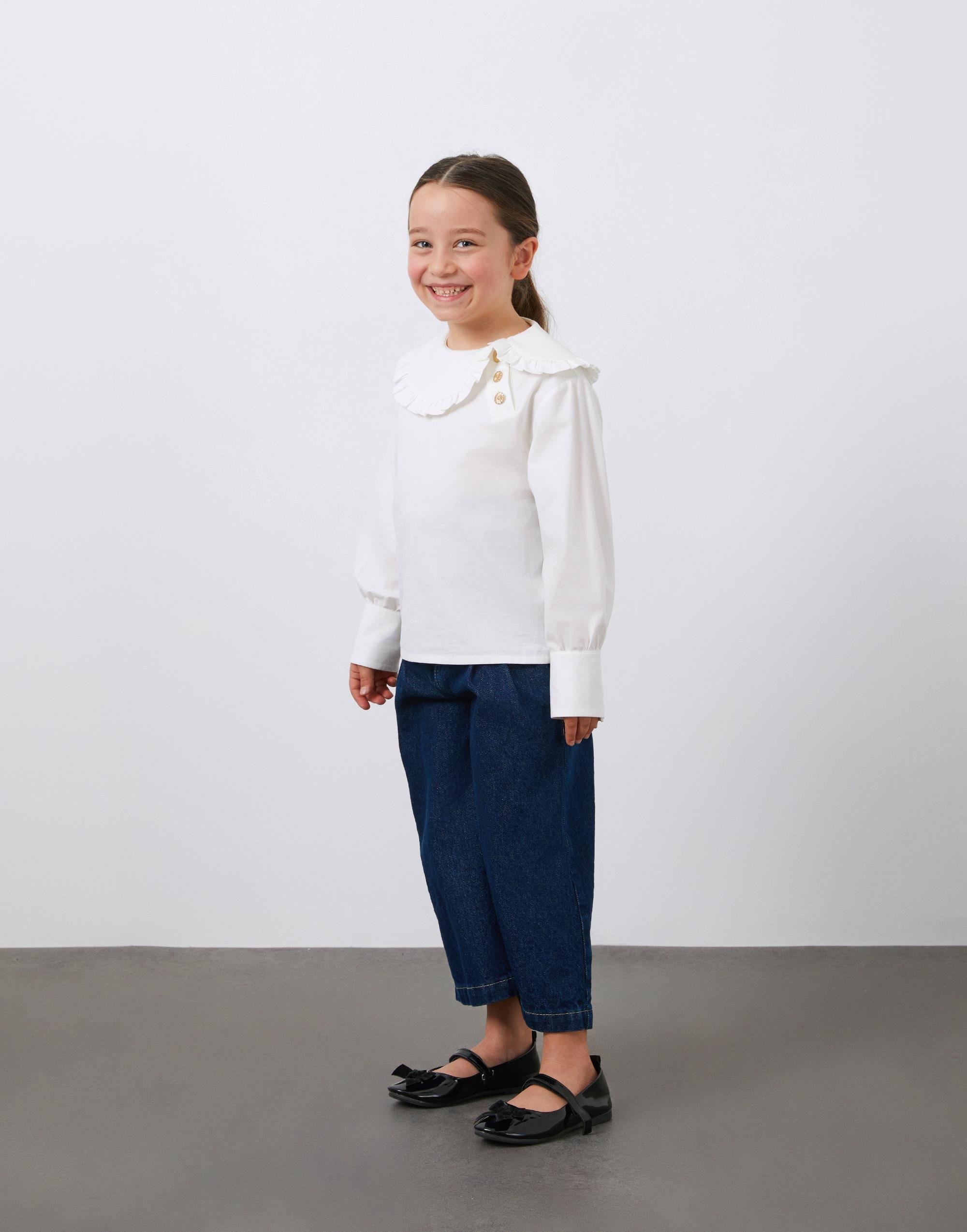 Fırfır Yaka Detaylı Ekru Kız Çocuk Poplin Bluz - junior, designer dresses, bachelorette, party dresses and graduation dresses.