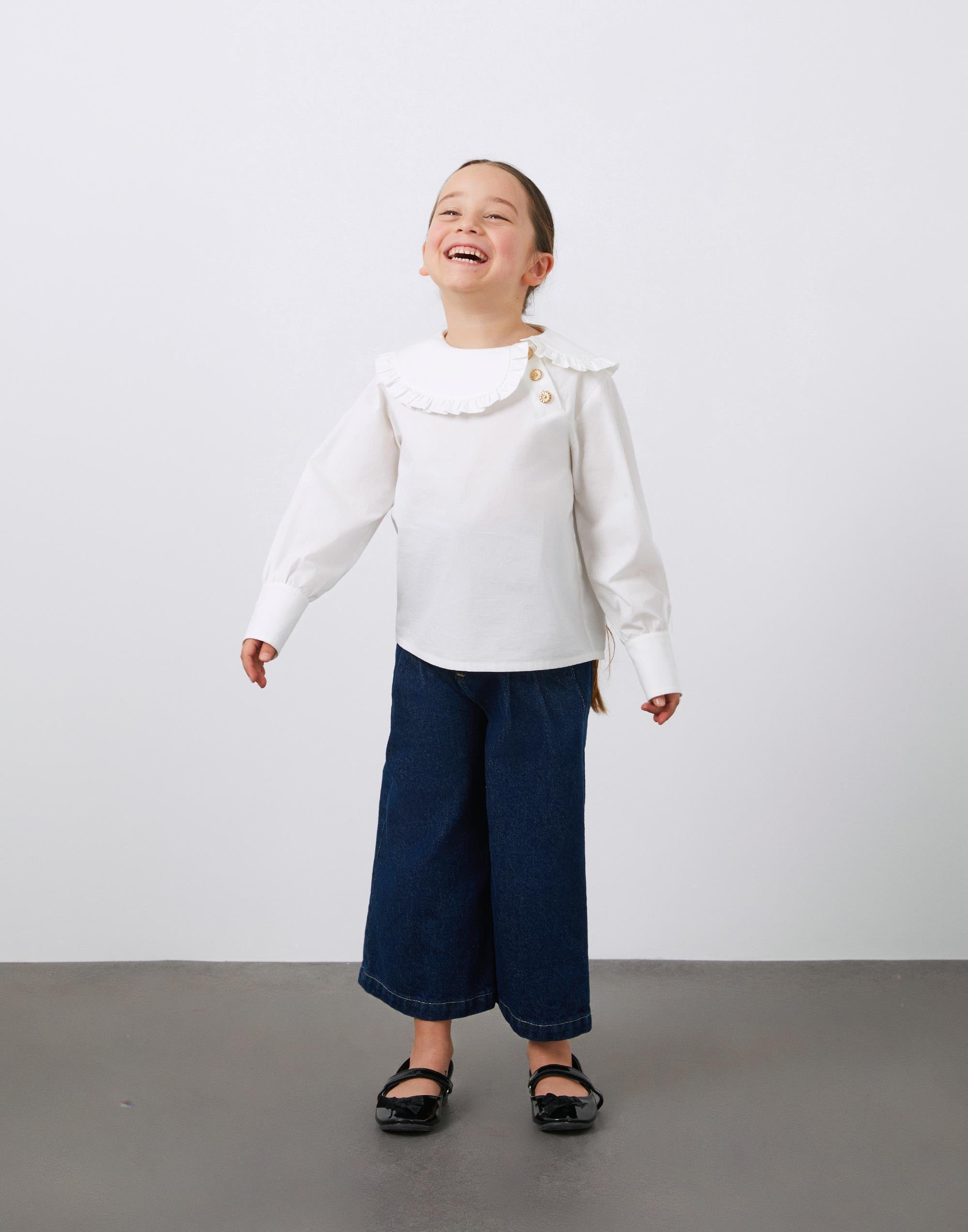 Fırfır Yaka Detaylı Ekru Kız Çocuk Poplin Bluz - junior, designer dresses, bachelorette, party dresses and graduation dresses.