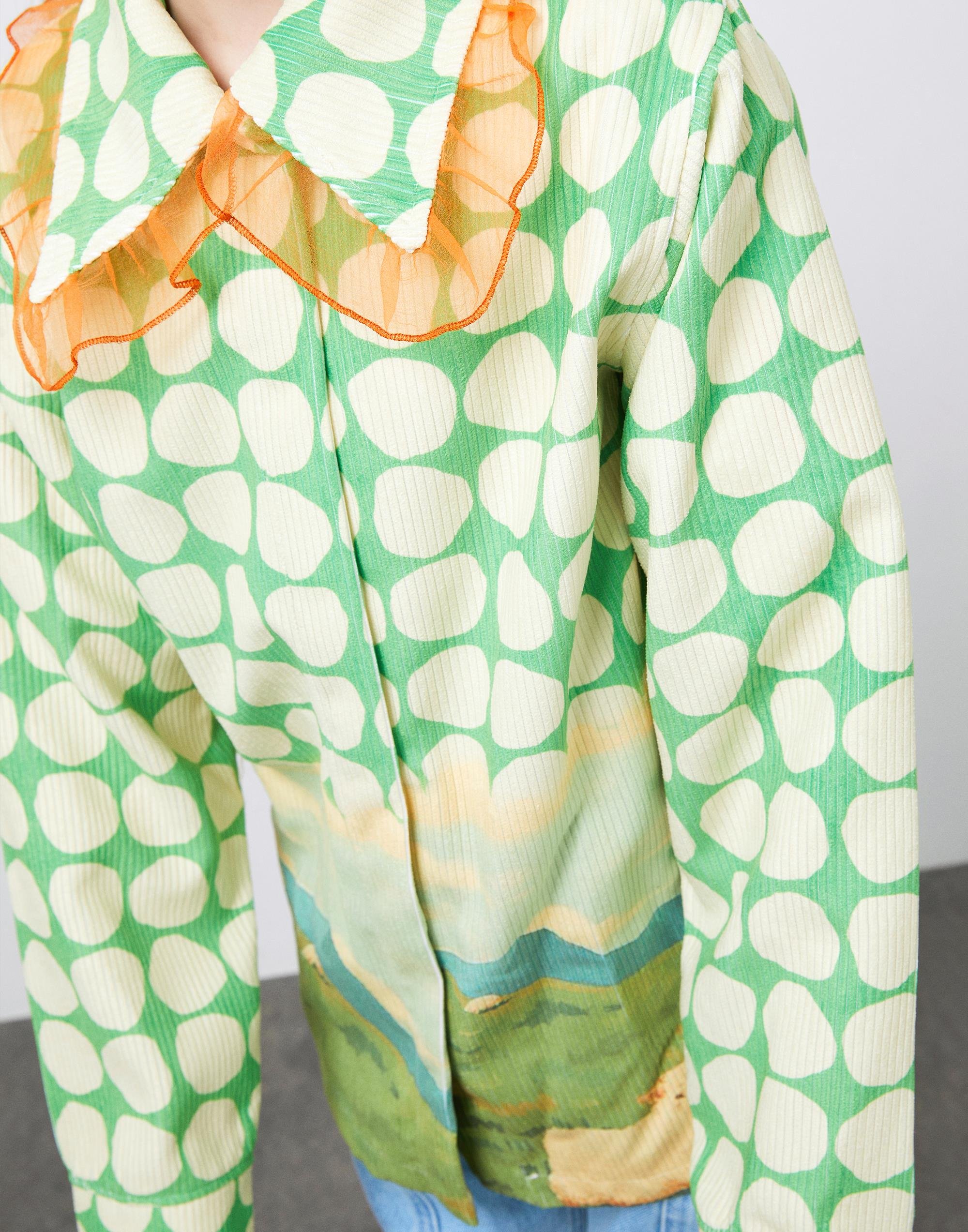 Fırfırlı Yaka ve Baskılı Fitilli Kadife Kız Çocuk Bluz - junior, designer dresses, bachelorette, party dresses and graduation dresses.