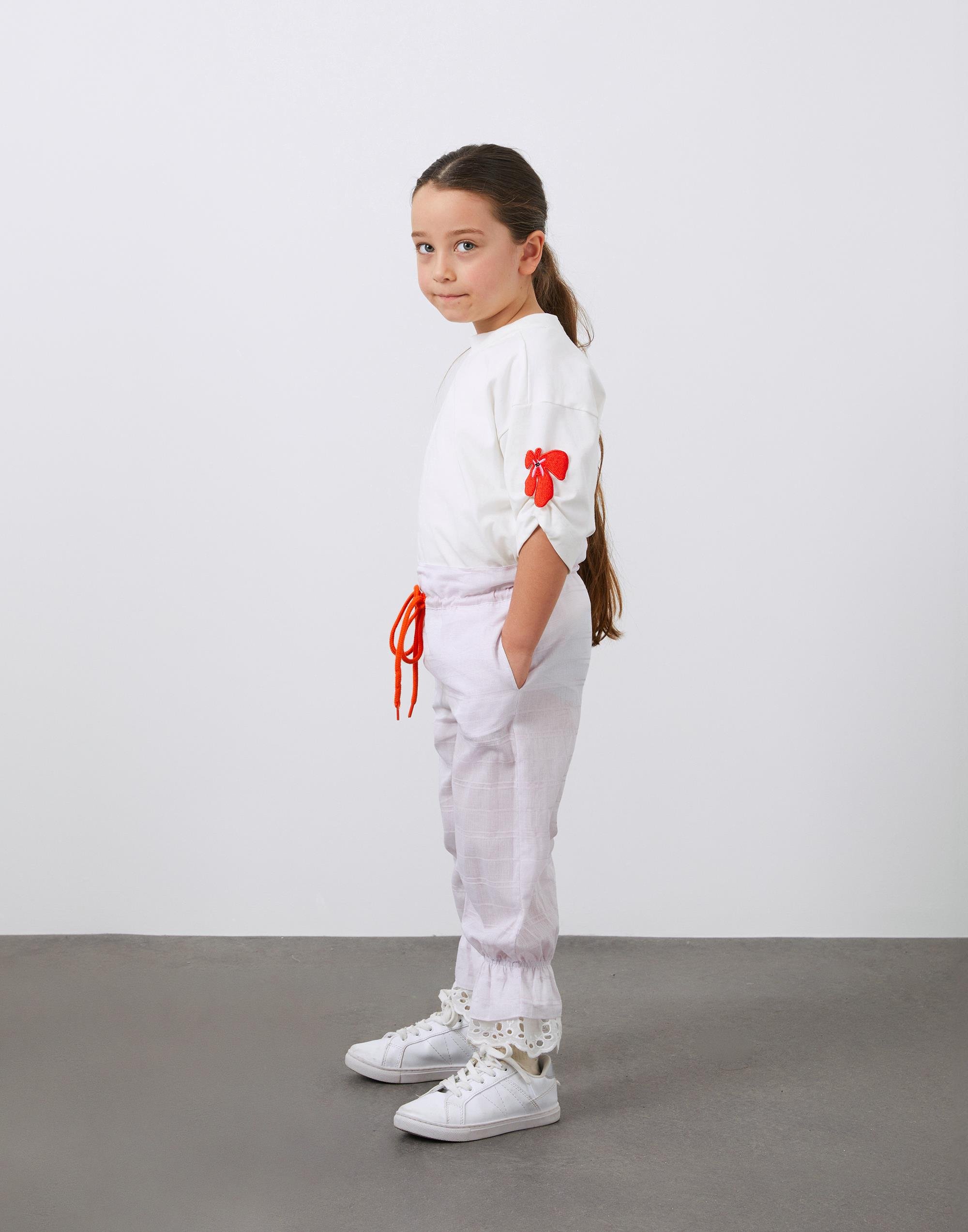 Fisto Detaylı Bağcıklı Paçası Lastikli Mor Kız Çocuk Pantolon - junior, designer dresses, bachelorette, party dresses and graduation dresses.