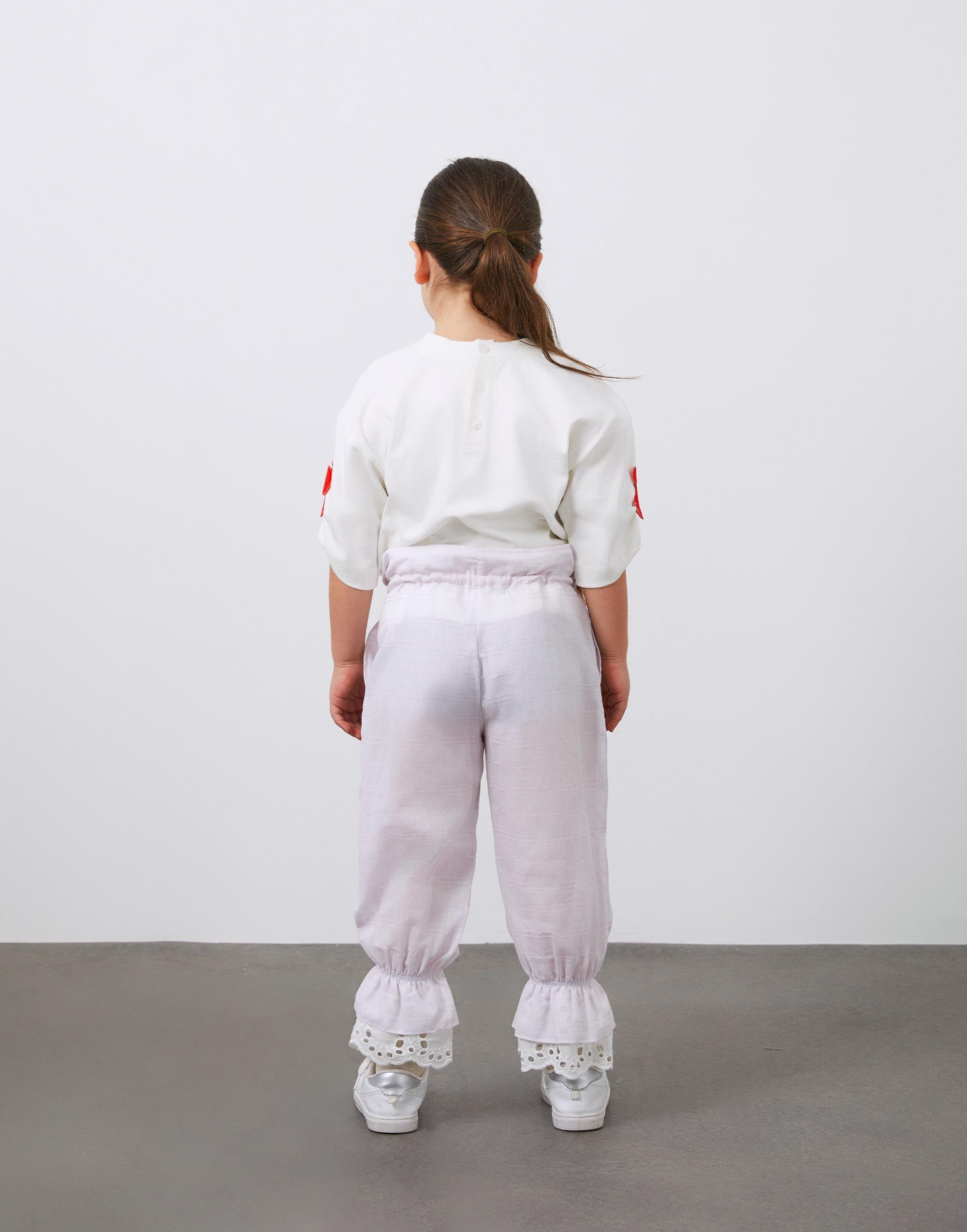 Fisto Detaylı Bağcıklı Paçası Lastikli Mor Kız Çocuk Pantolon - junior, designer dresses, bachelorette, party dresses and graduation dresses.