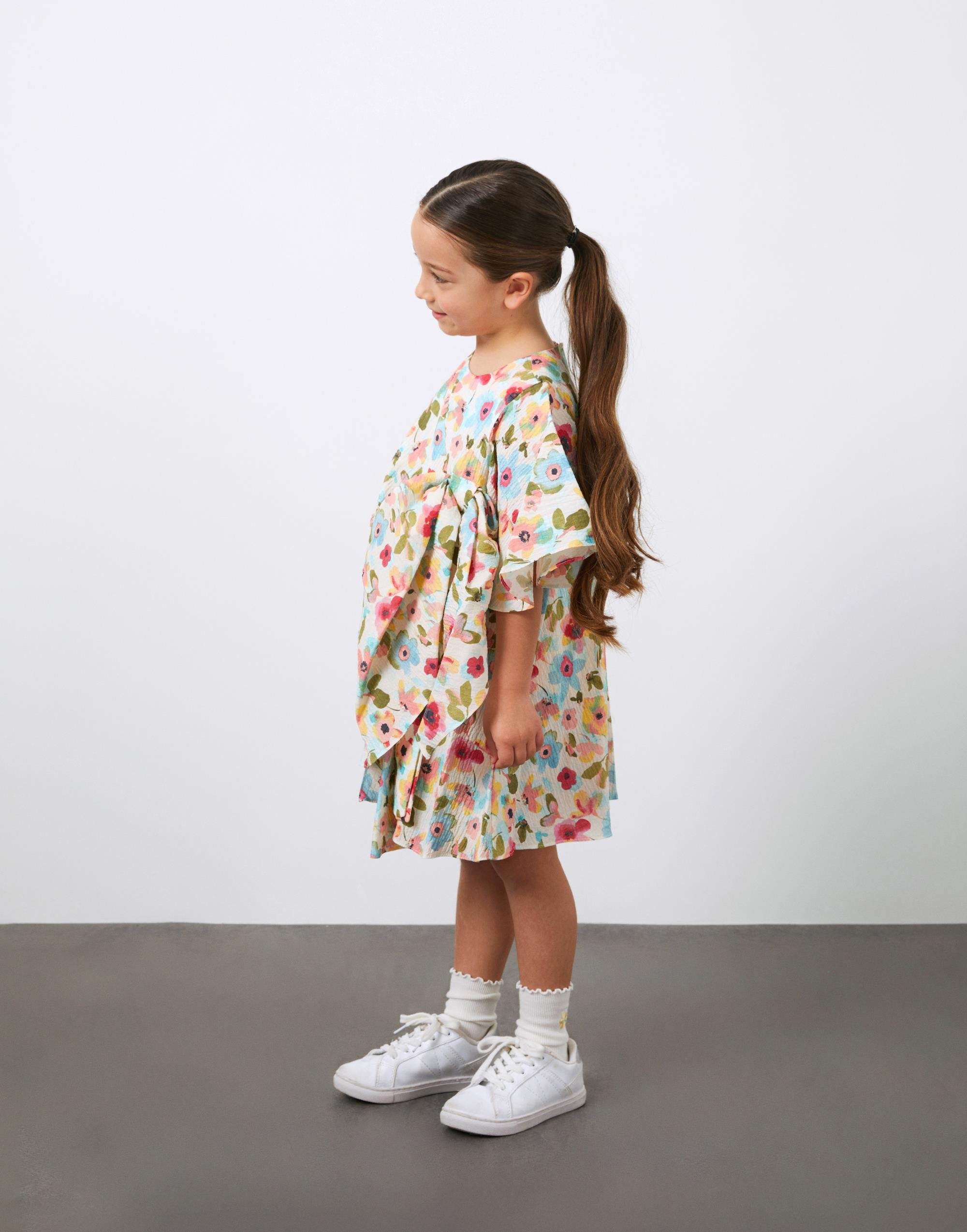 Fiyonk Detaylı Çiçek Deseneli Kız Çocuk Elbise - junior, designer dresses, bachelorette, party dresses and graduation dresses.