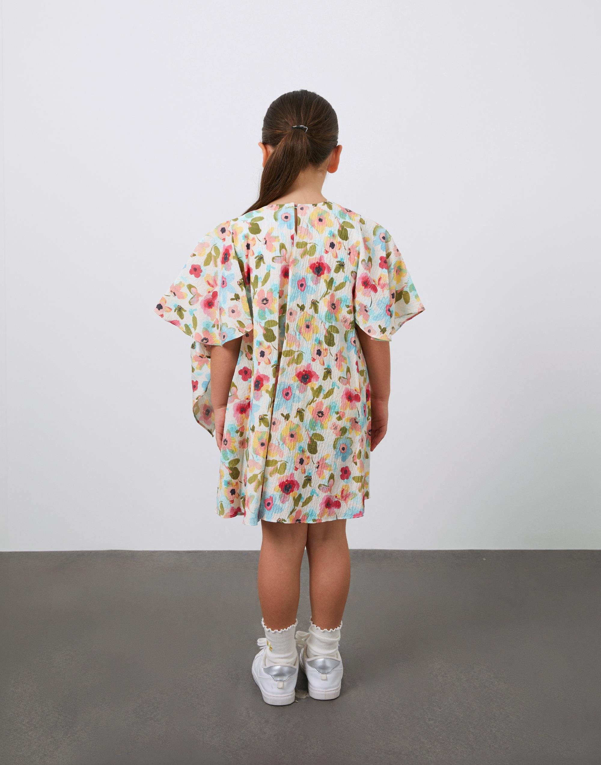 Fiyonk Detaylı Çiçek Deseneli Kız Çocuk Elbise - junior, designer dresses, bachelorette, party dresses and graduation dresses.