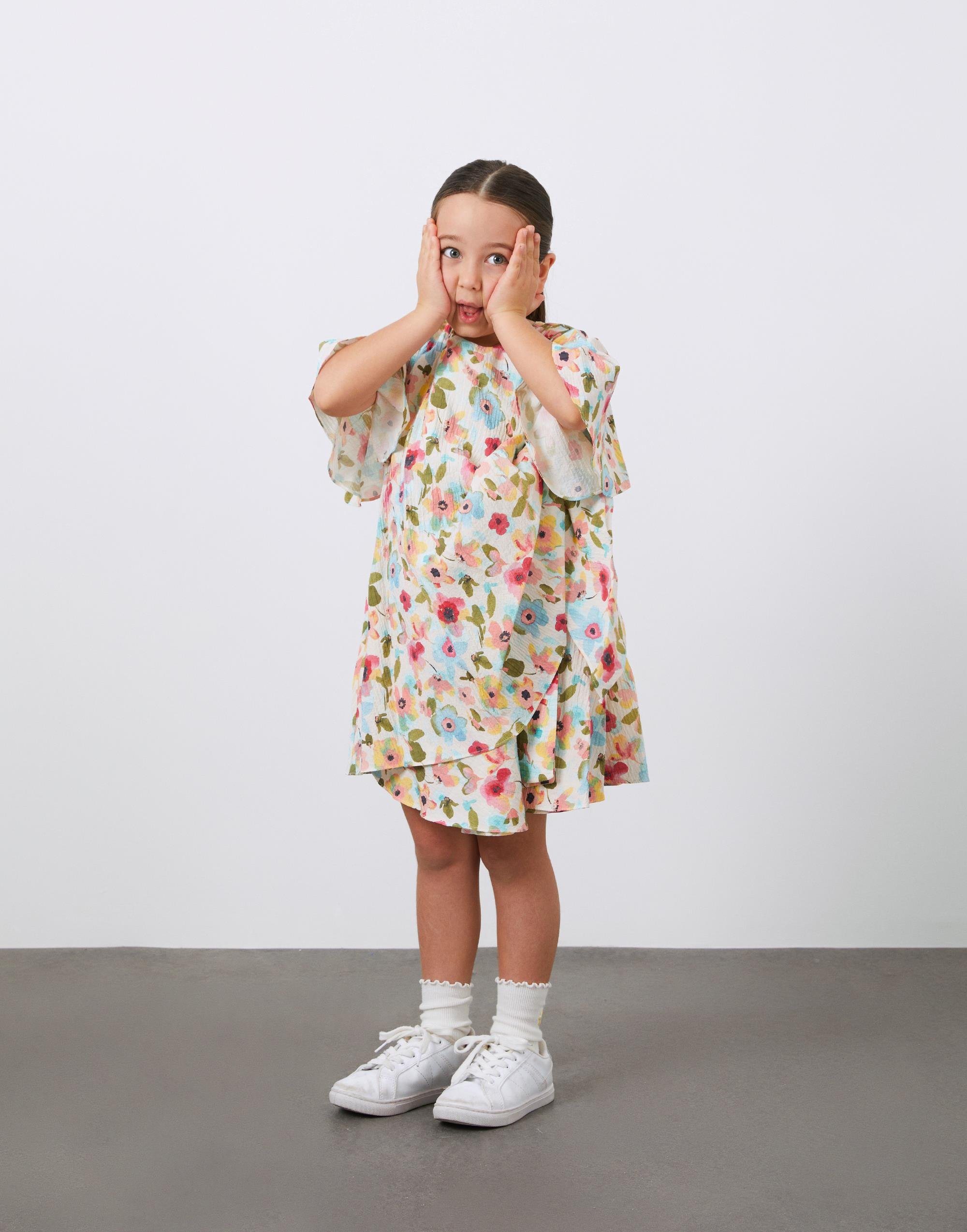 Fiyonk Detaylı Çiçek Deseneli Kız Çocuk Elbise - junior, designer dresses, bachelorette, party dresses and graduation dresses.