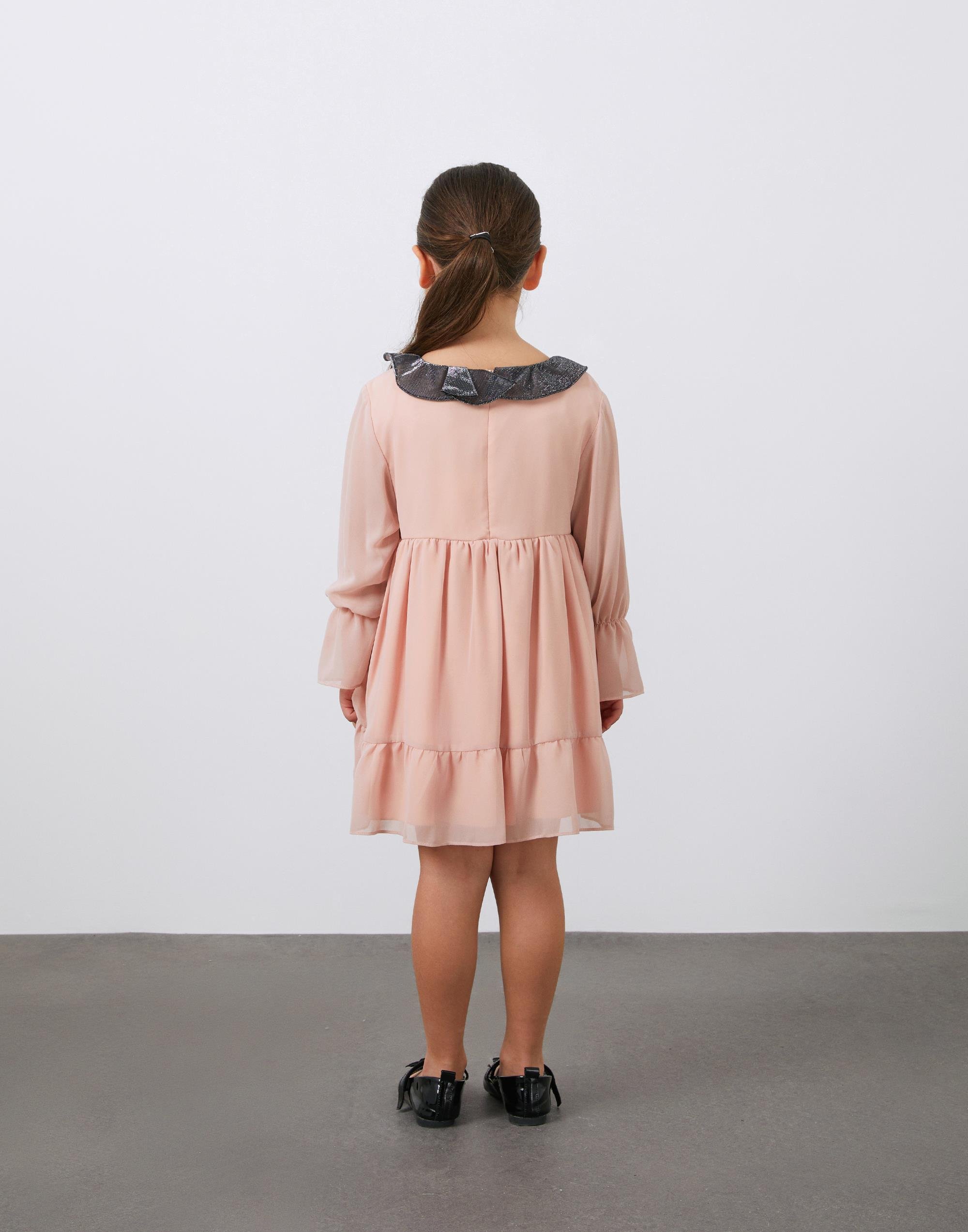 Fiyonk Detaylı Pembe Kız Çocuk Şifon Elbise - junior, designer dresses, bachelorette, party dresses and graduation dresses.