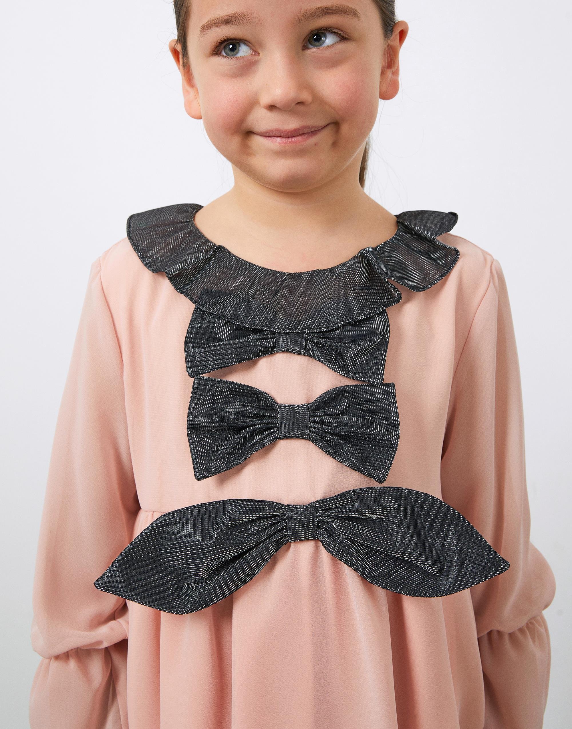 Fiyonk Detaylı Pembe Kız Çocuk Şifon Elbise - junior, designer dresses, bachelorette, party dresses and graduation dresses.