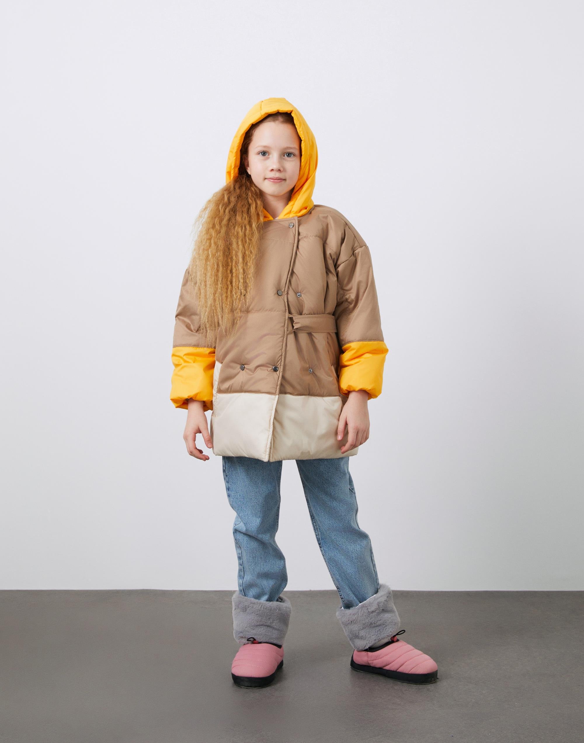 Garni Detaylı Bej Kapüşonlu Kız Çocuk Şişme Mont - junior, designer dresses, bachelorette, party dresses and graduation dresses.