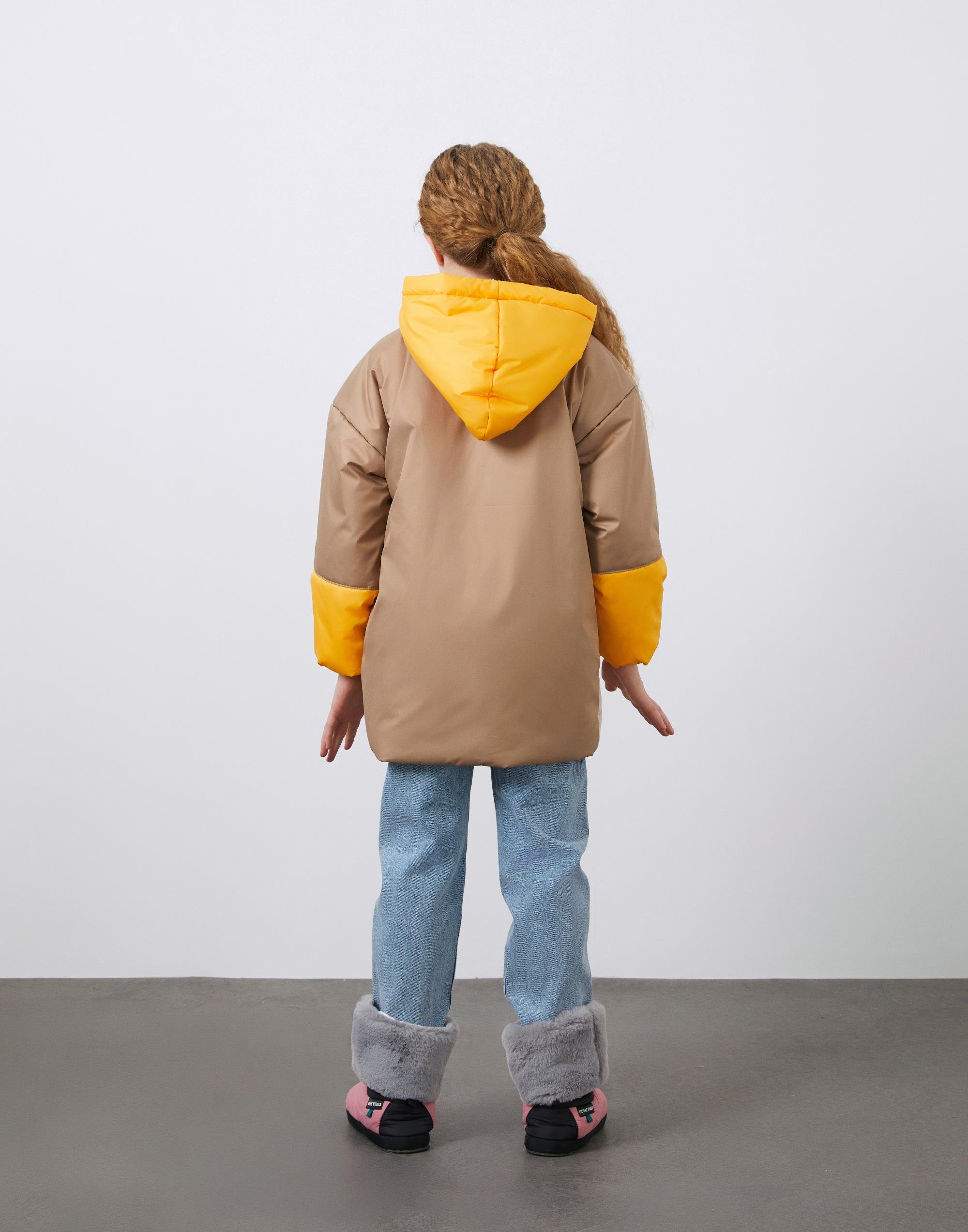 Garni Detaylı Bej Kapüşonlu Kız Çocuk Şişme Mont - junior, designer dresses, bachelorette, party dresses and graduation dresses.