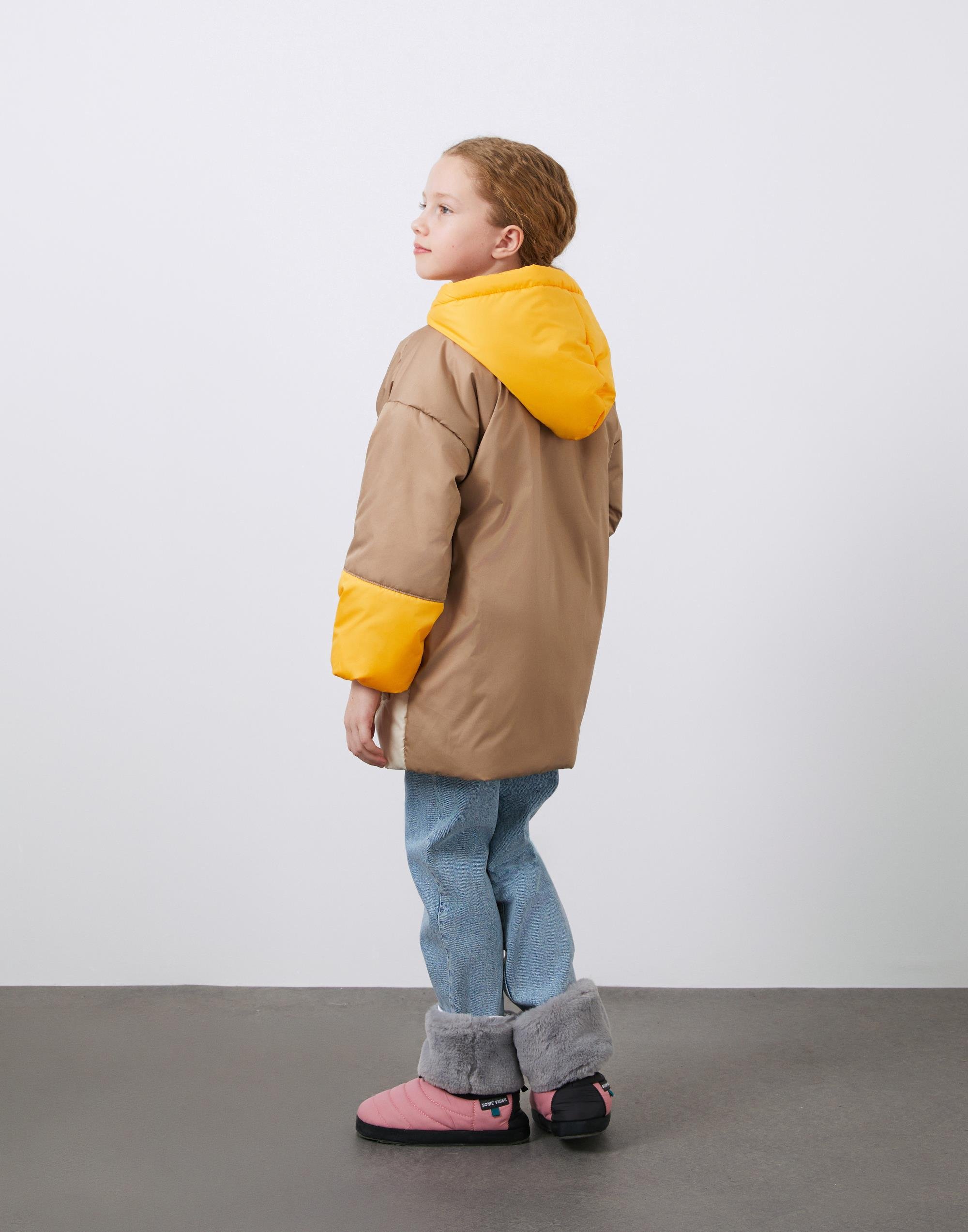 Garni Detaylı Bej Kapüşonlu Kız Çocuk Şişme Mont - junior, designer dresses, bachelorette, party dresses and graduation dresses.