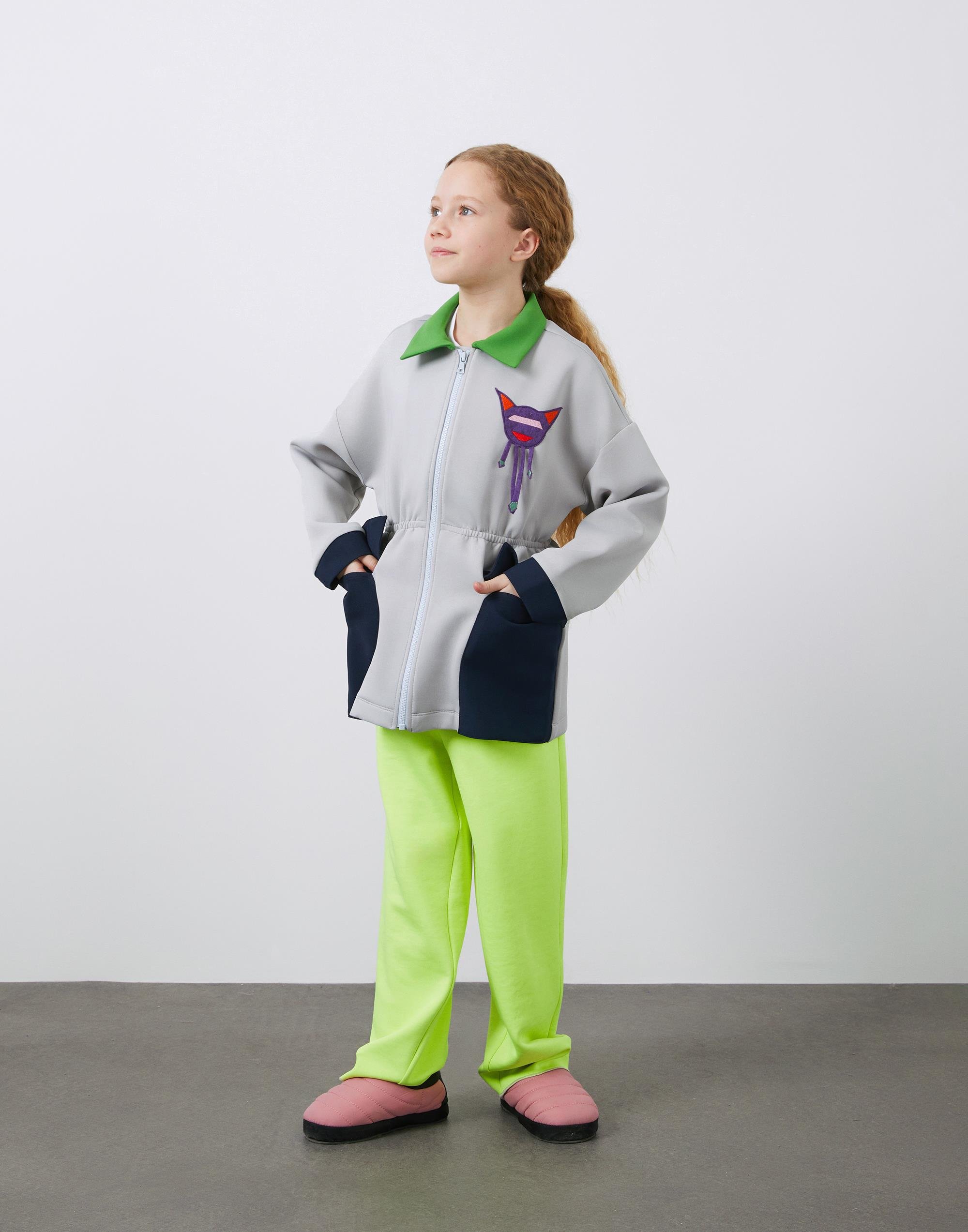 Garni Ve Aplike Detaylı Fermuarlı Mavi Kız Çocuk Ceket - junior, designer dresses, bachelorette, party dresses and graduation dresses.