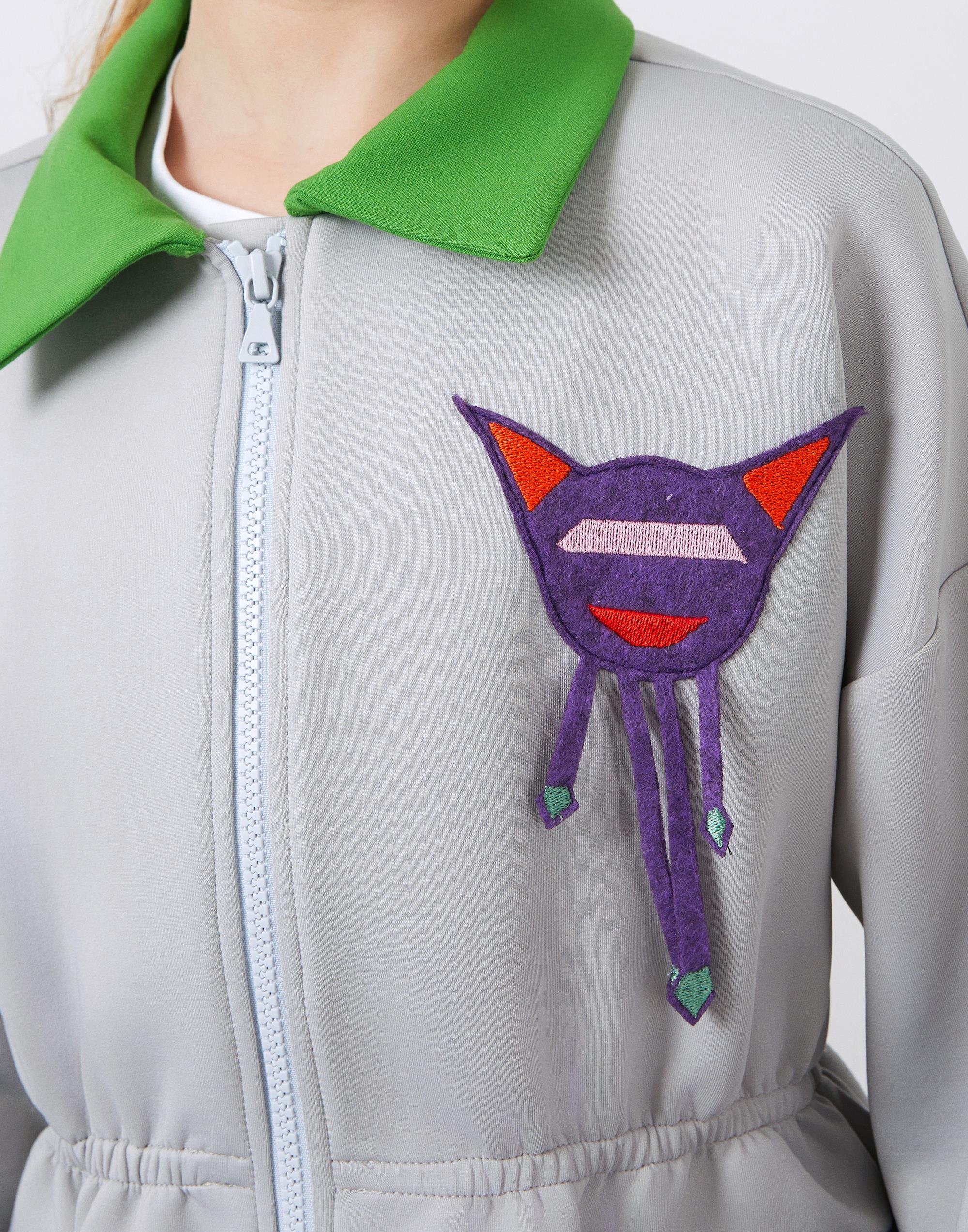 Garni Ve Aplike Detaylı Fermuarlı Mavi Kız Çocuk Ceket - junior, designer dresses, bachelorette, party dresses and graduation dresses.