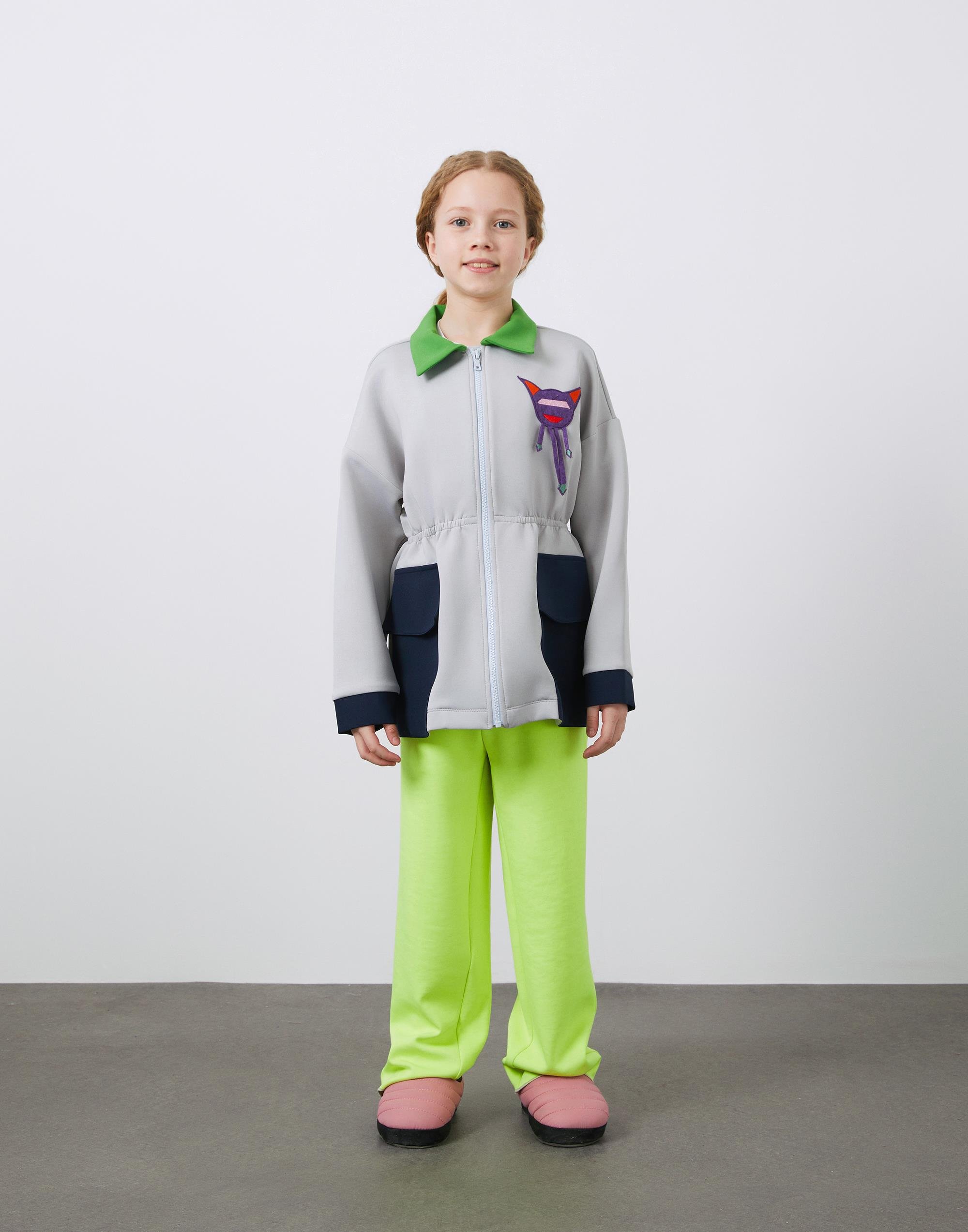 Garni Ve Aplike Detaylı Fermuarlı Mavi Kız Çocuk Ceket - junior, designer dresses, bachelorette, party dresses and graduation dresses.