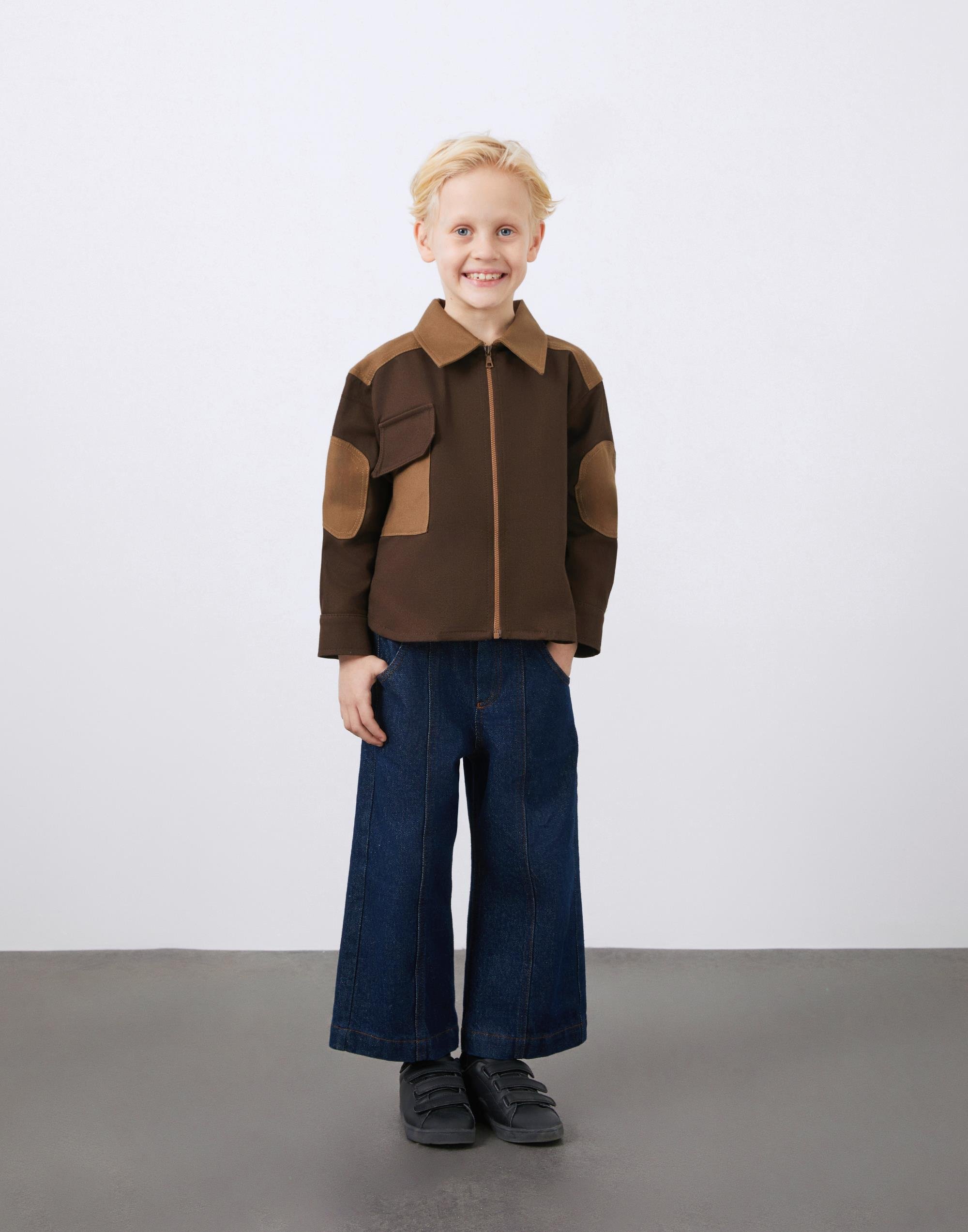 Garni ve Cep Detaylı Kahverengi Erkek Çocuk Fermuarlı Ceket - junior, designer dresses, bachelorette, party dresses and graduation dresses.