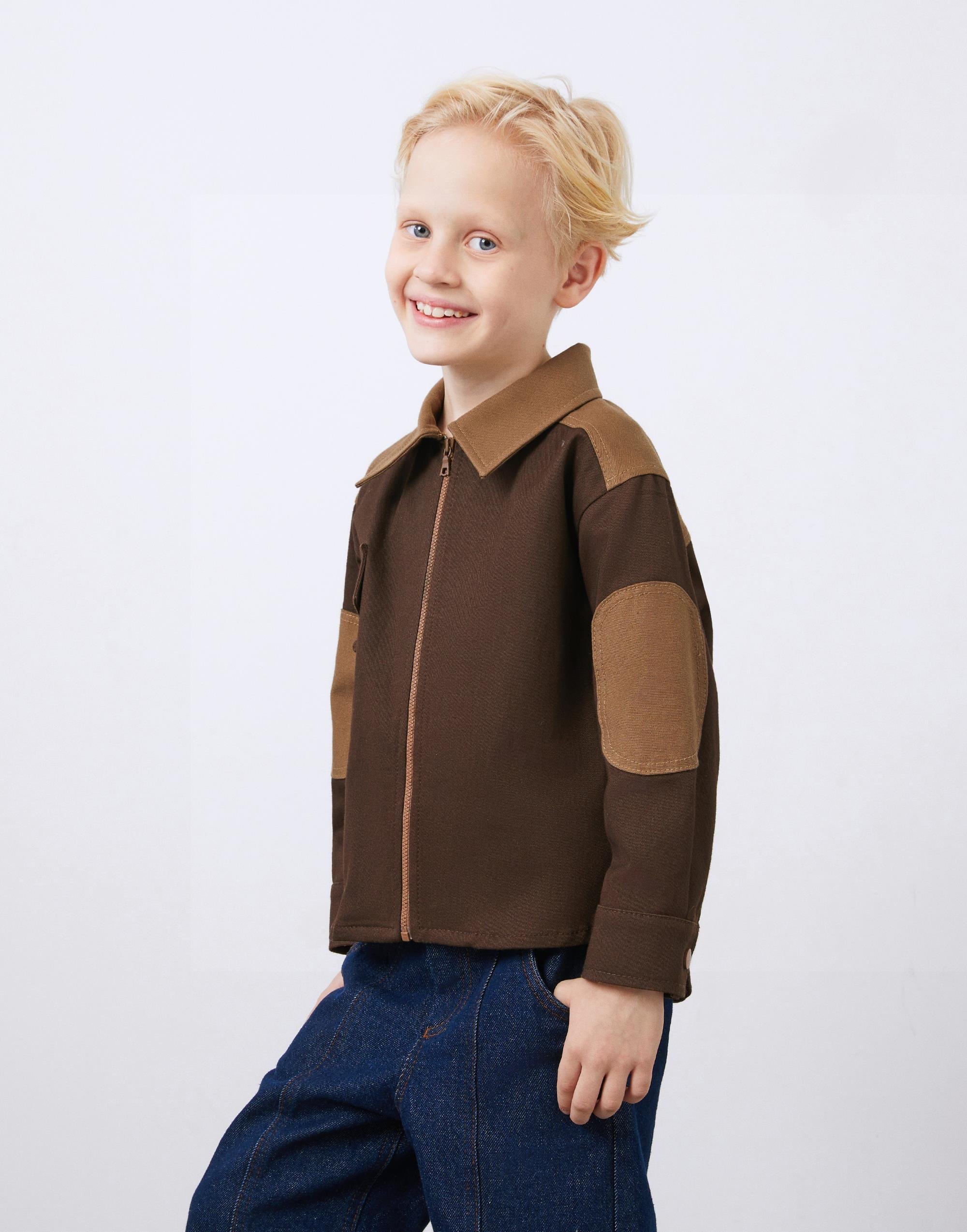 Garni ve Cep Detaylı Kahverengi Erkek Çocuk Fermuarlı Ceket - junior, designer dresses, bachelorette, party dresses and graduation dresses.