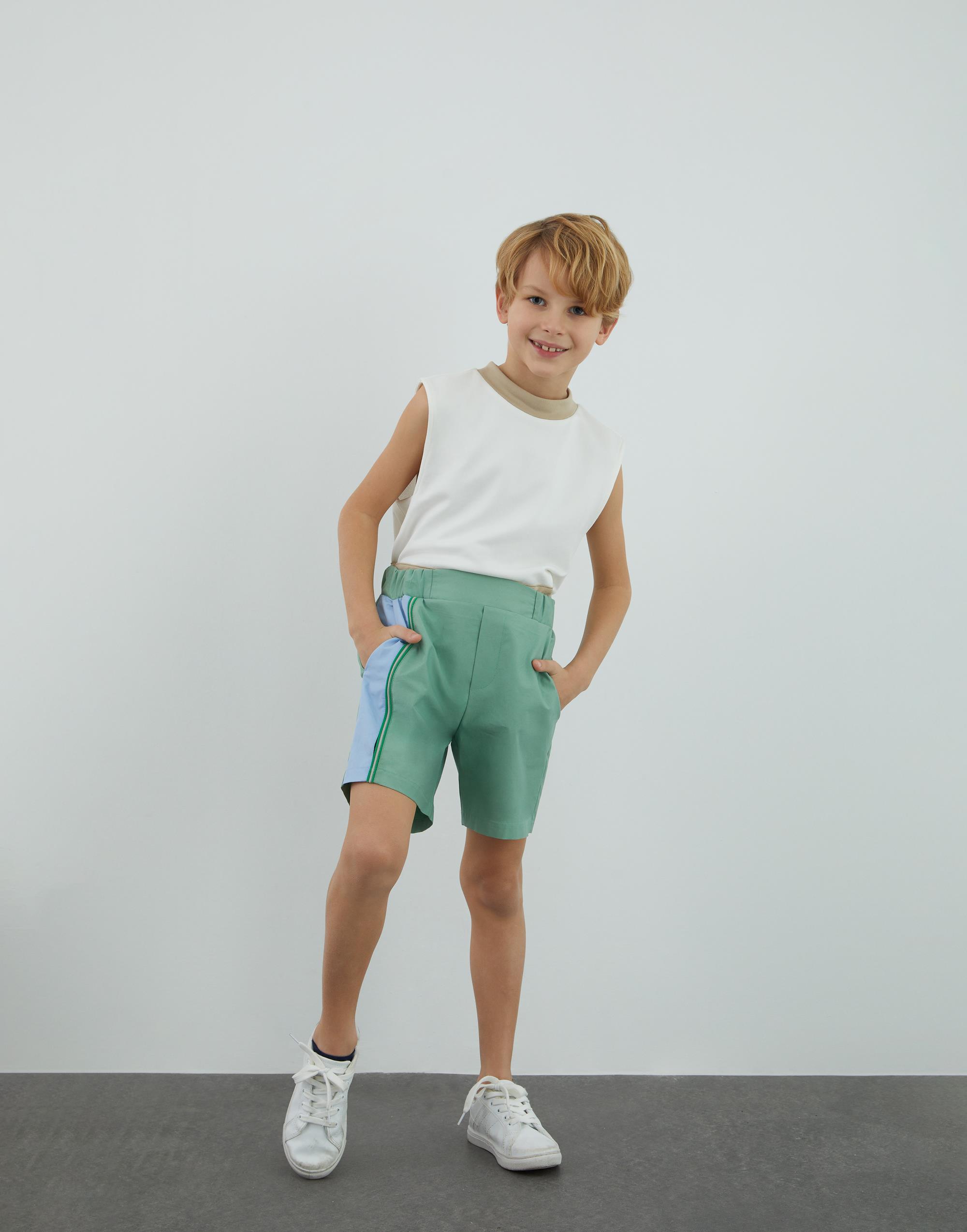 Green shorts with garni and stripe detail - junior, designer dresses, bachelorette, party dresses and graduation dresses.