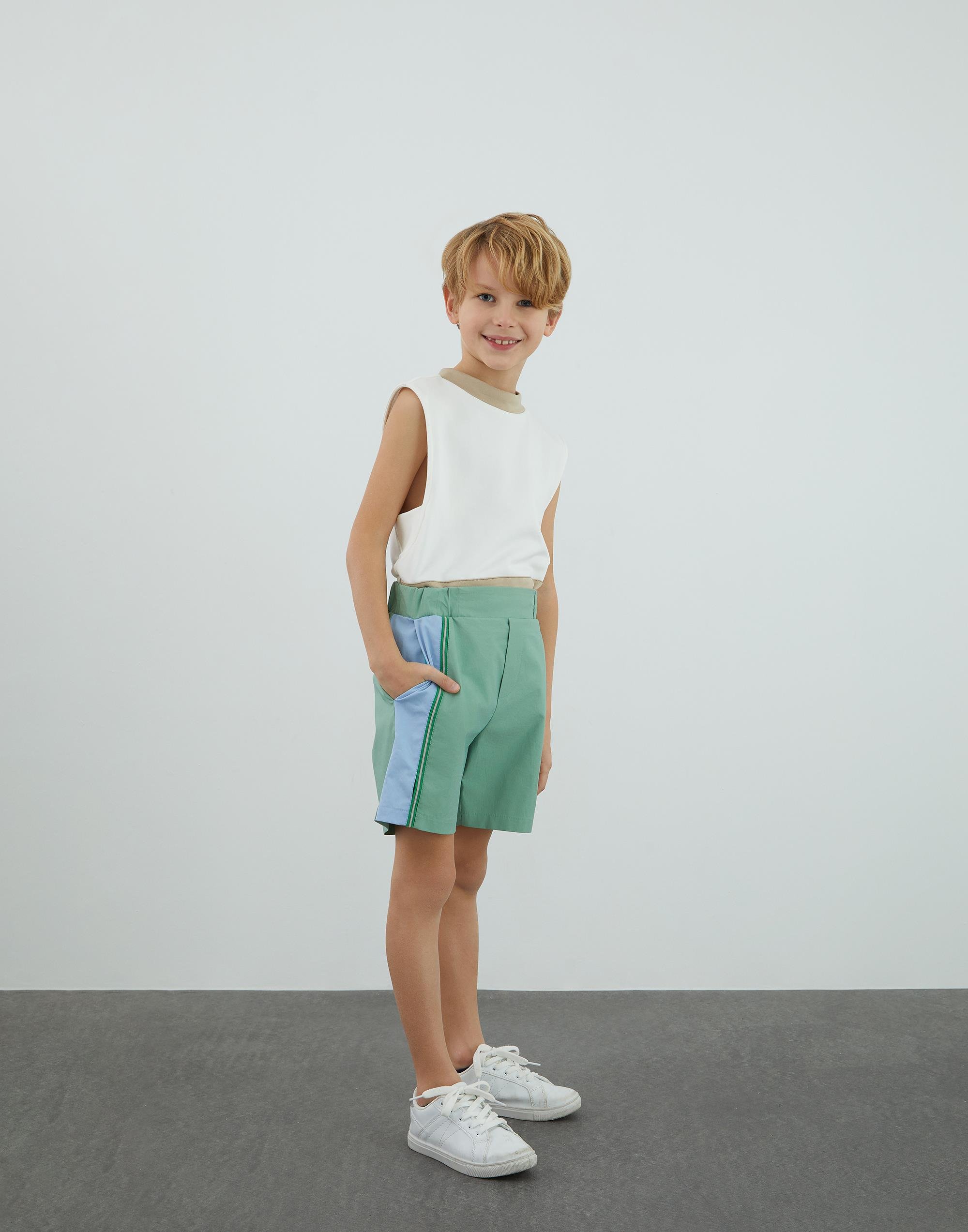 Green shorts with garni and stripe detail - junior, designer dresses, bachelorette, party dresses and graduation dresses.