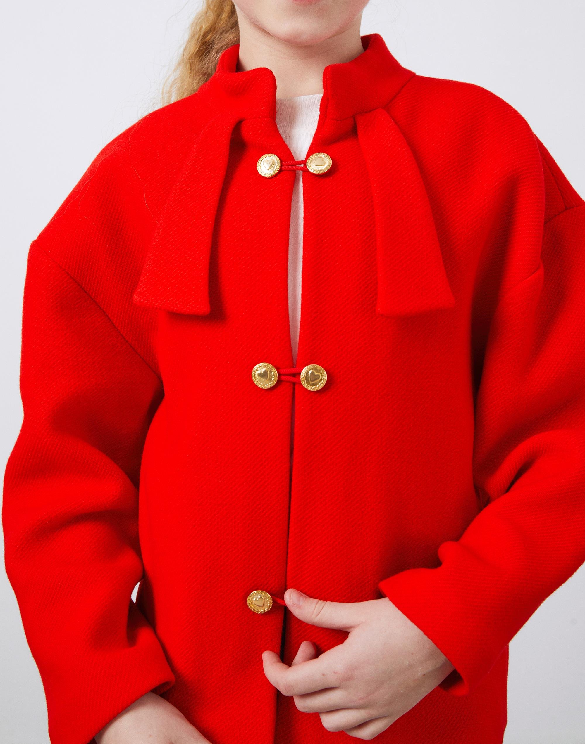 Gold Düğme Detaylı Kırmızı Kız Çocuk Ceket - junior, designer dresses, bachelorette, party dresses and graduation dresses.