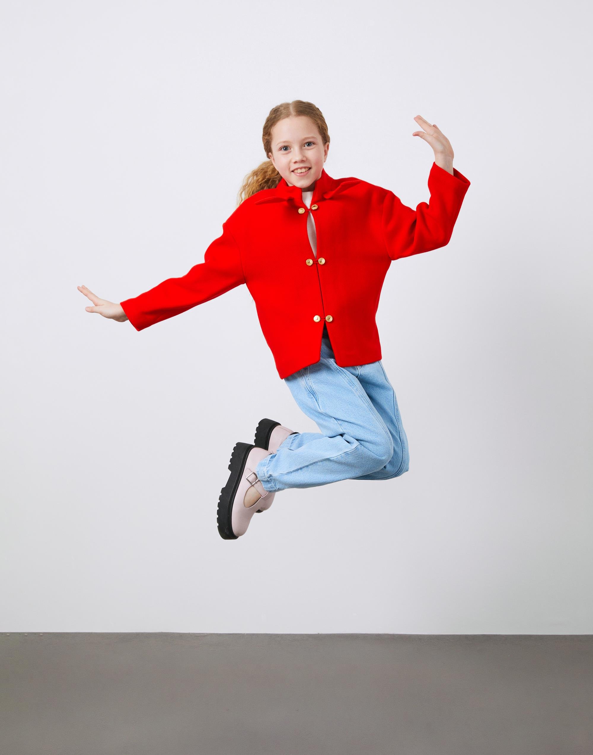 Gold Düğme Detaylı Kırmızı Kız Çocuk Ceket - junior, designer dresses, bachelorette, party dresses and graduation dresses.