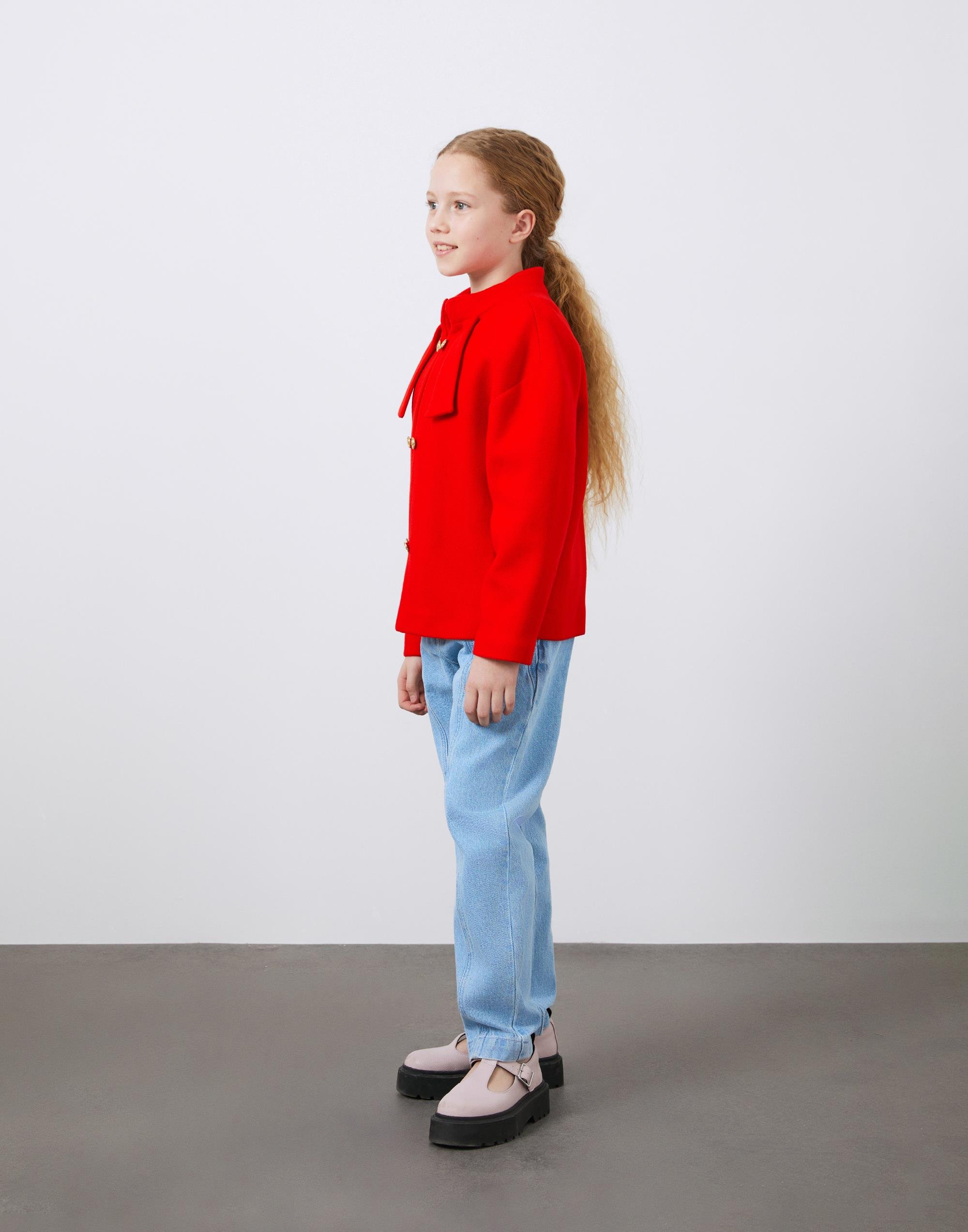 Gold Düğme Detaylı Kırmızı Kız Çocuk Ceket - junior, designer dresses, bachelorette, party dresses and graduation dresses.