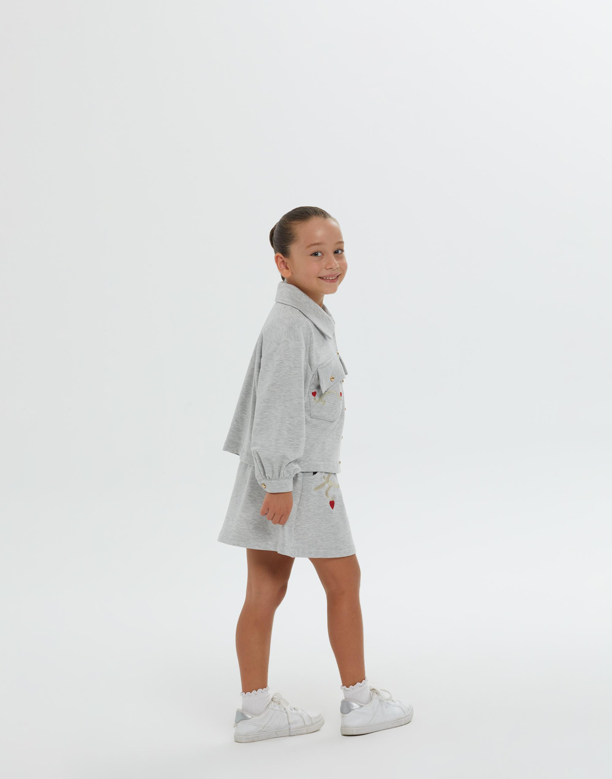 Gömlek Yaka Crop Cepli Gri Kız Çocuk Ceket - junior, designer dresses, bachelorette, party dresses and graduation dresses.