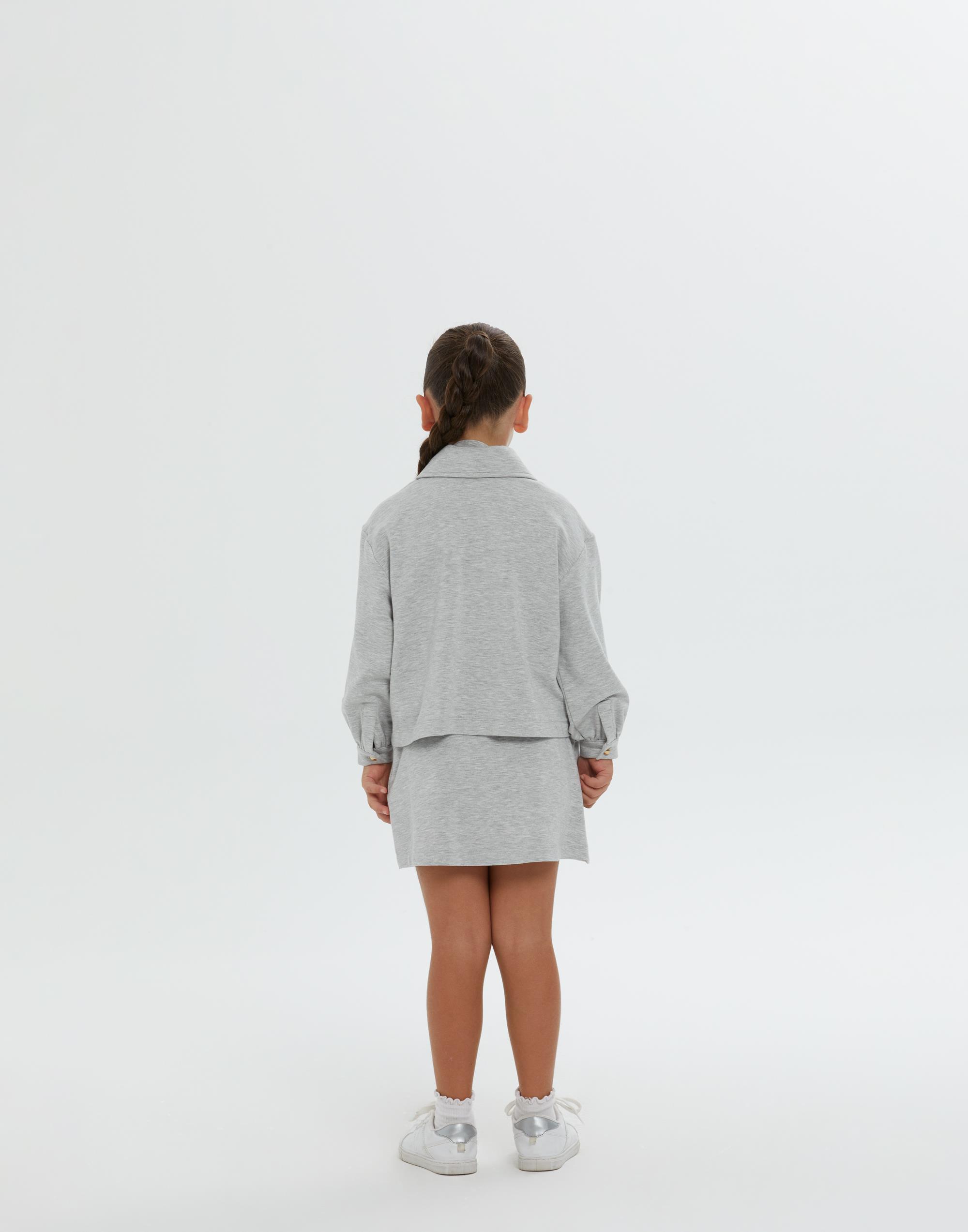 Gömlek Yaka Crop Cepli Gri Kız Çocuk Ceket - junior, designer dresses, bachelorette, party dresses and graduation dresses.