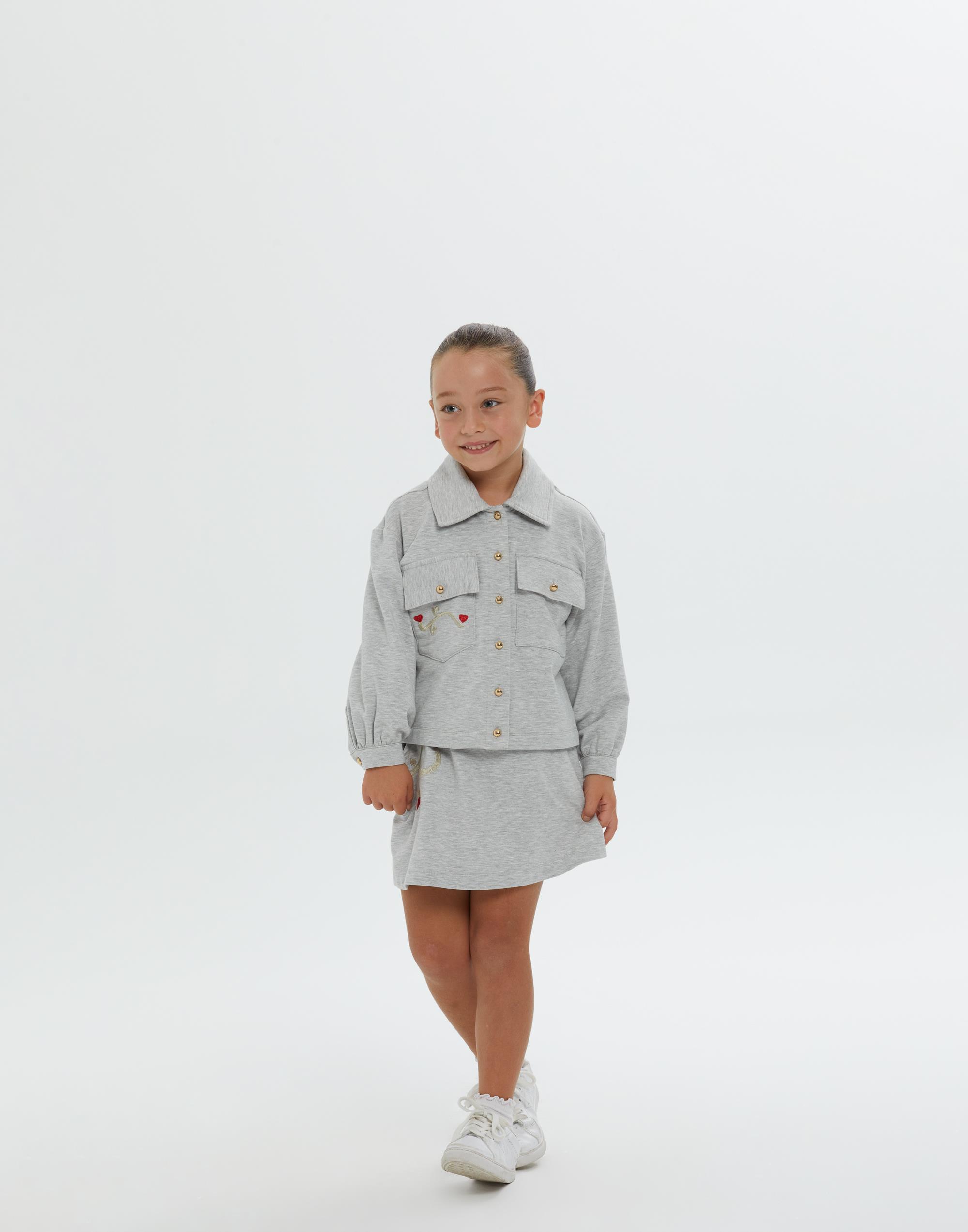 Gömlek Yaka Crop Cepli Gri Kız Çocuk Ceket - junior, designer dresses, bachelorette, party dresses and graduation dresses.