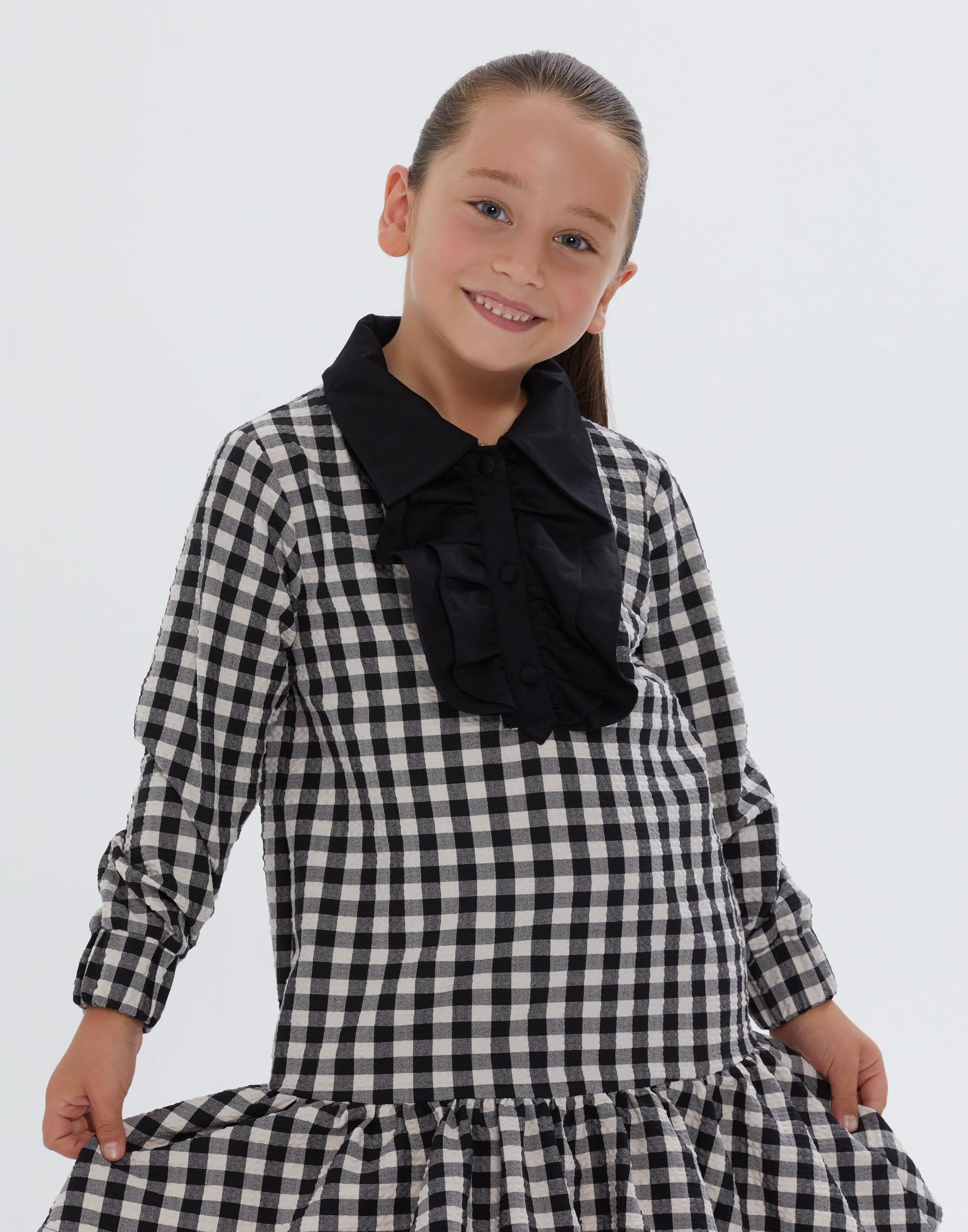 Gömlek Yaka Ekose Desenli Eteği Fırfır Detaylı Elbise - junior, designer dresses, bachelorette, party dresses and graduation dresses.