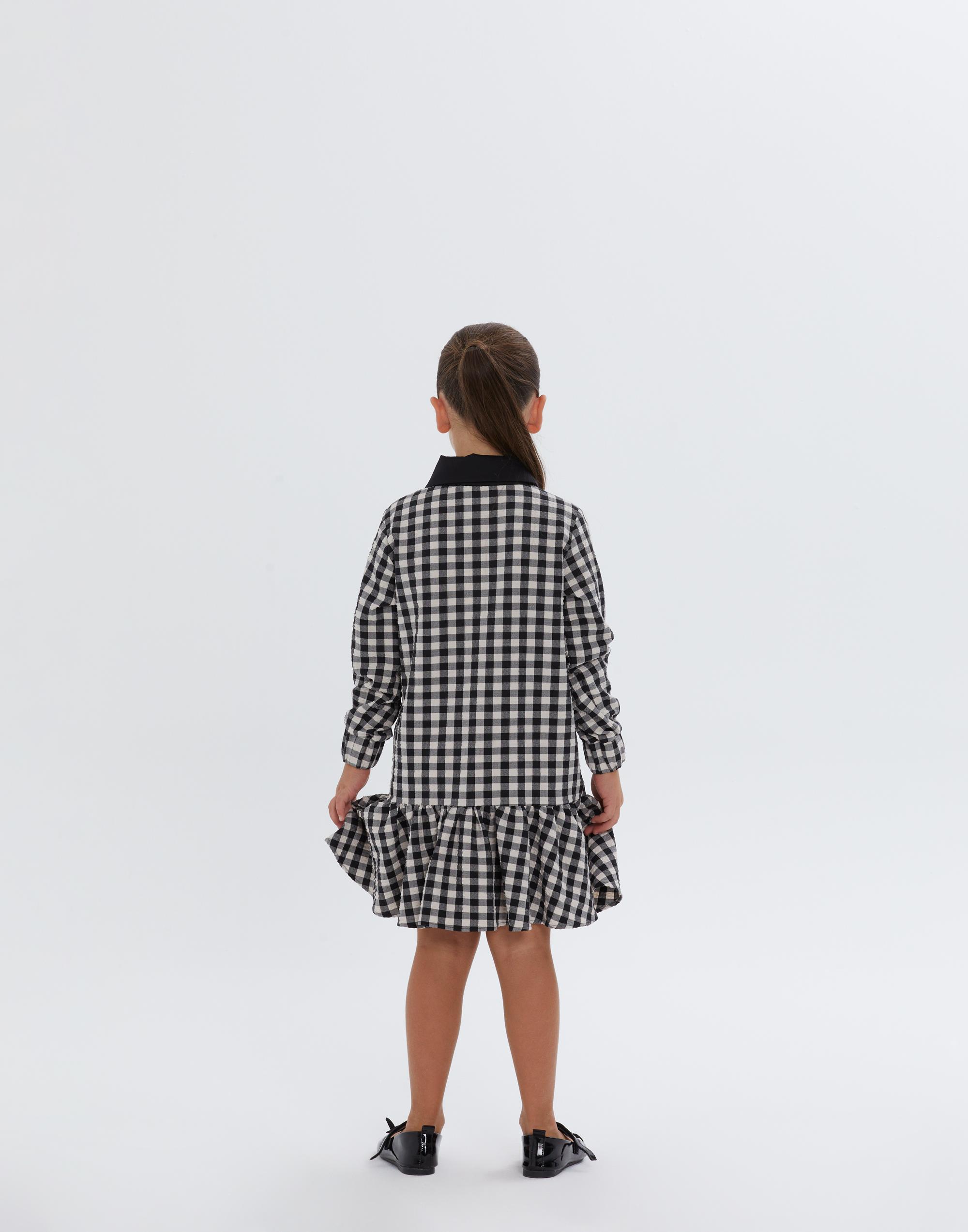 Gömlek Yaka Ekose Desenli Eteği Fırfır Detaylı Elbise - junior, designer dresses, bachelorette, party dresses and graduation dresses.