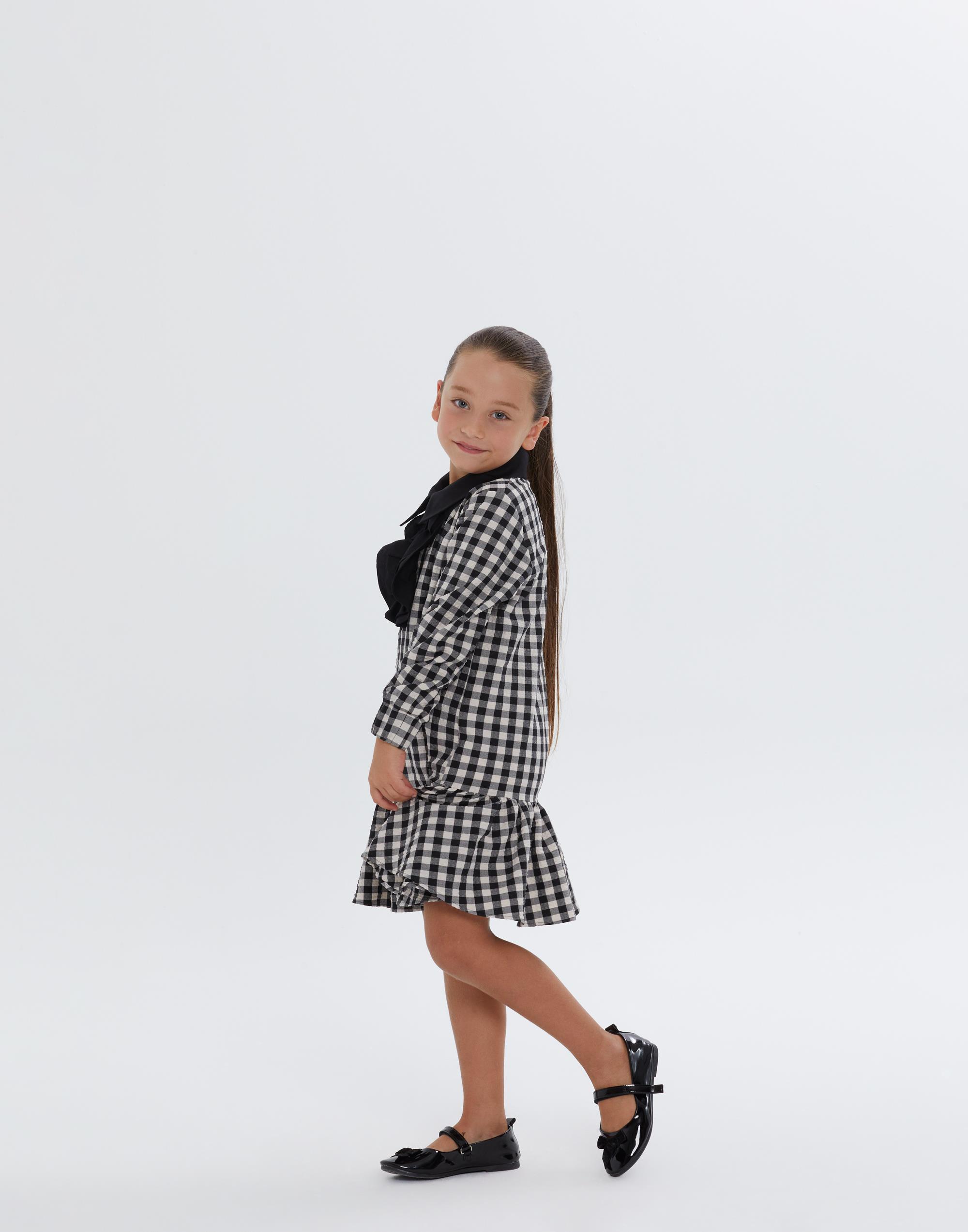 Gömlek Yaka Ekose Desenli Eteği Fırfır Detaylı Elbise - junior, designer dresses, bachelorette, party dresses and graduation dresses.