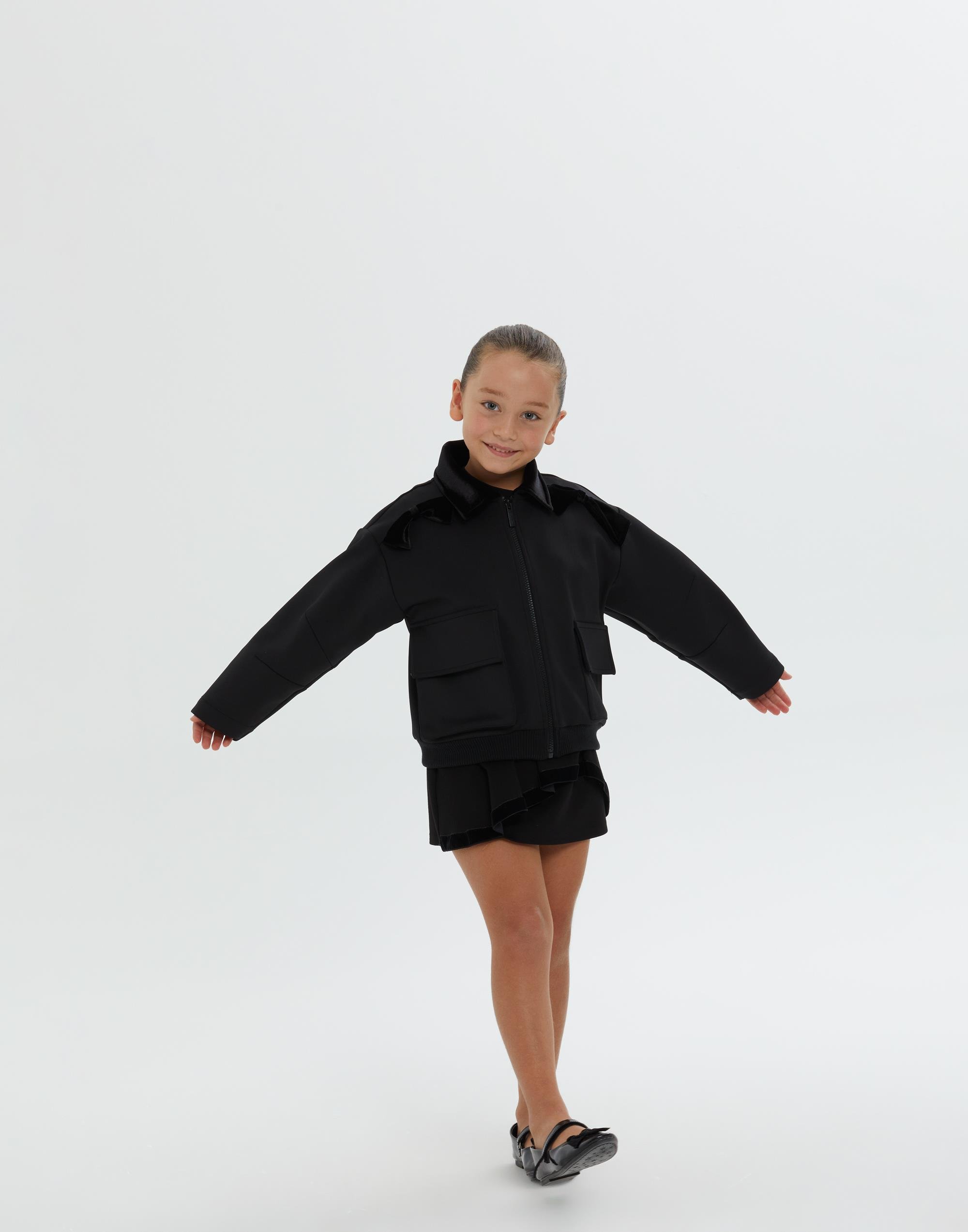 Gömlek Yaka Fermurarlı Siyah Kız Çocuk Ceket - junior, designer dresses, bachelorette, party dresses and graduation dresses.