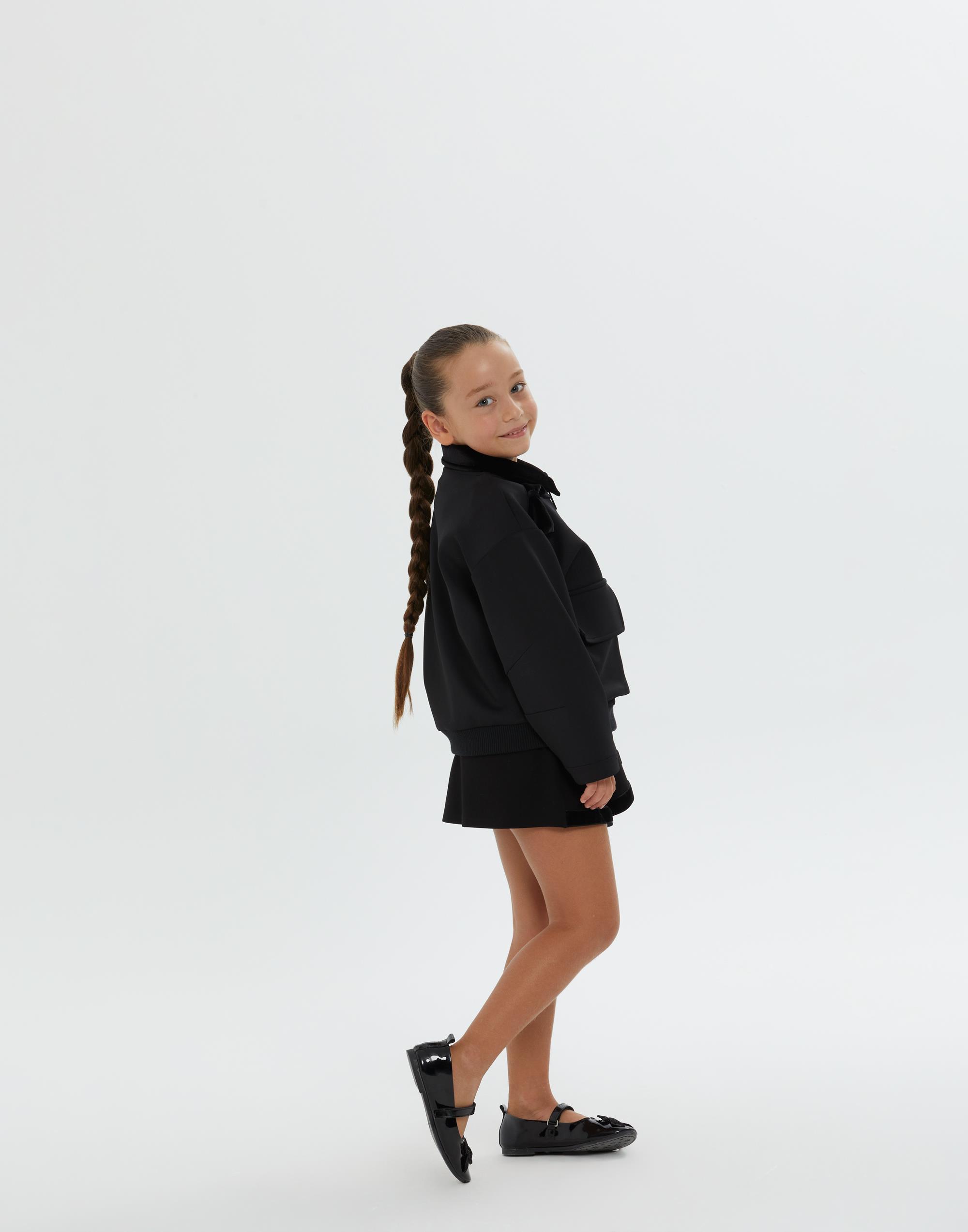 Gömlek Yaka Fermurarlı Siyah Kız Çocuk Ceket - junior, designer dresses, bachelorette, party dresses and graduation dresses.