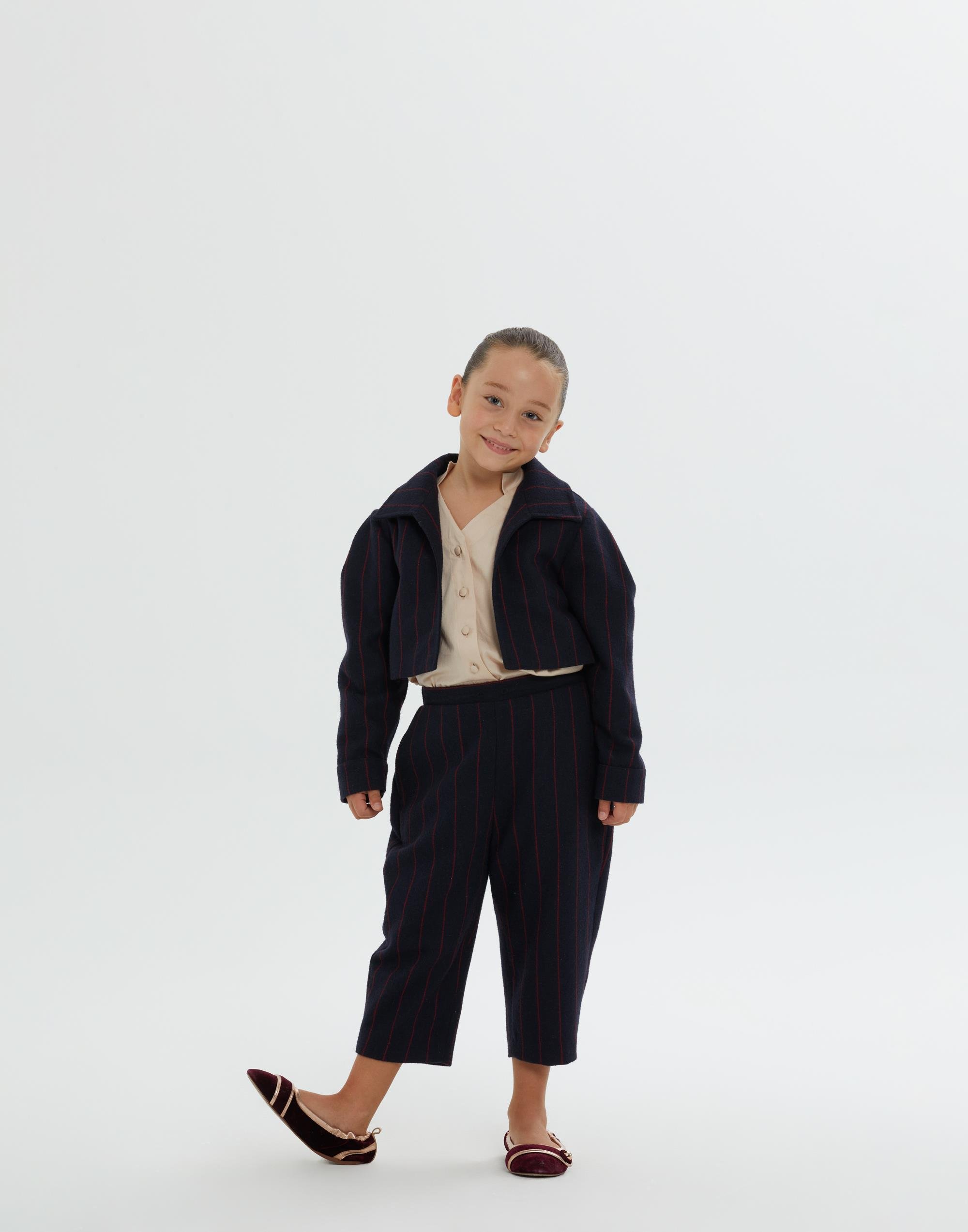 Gömlek Yakalı Kollarda Pili Katlamalı  Astarlı Lacivert Kız Çocuk Ceket - junior, designer dresses, bachelorette, party dresses and graduation dresses.