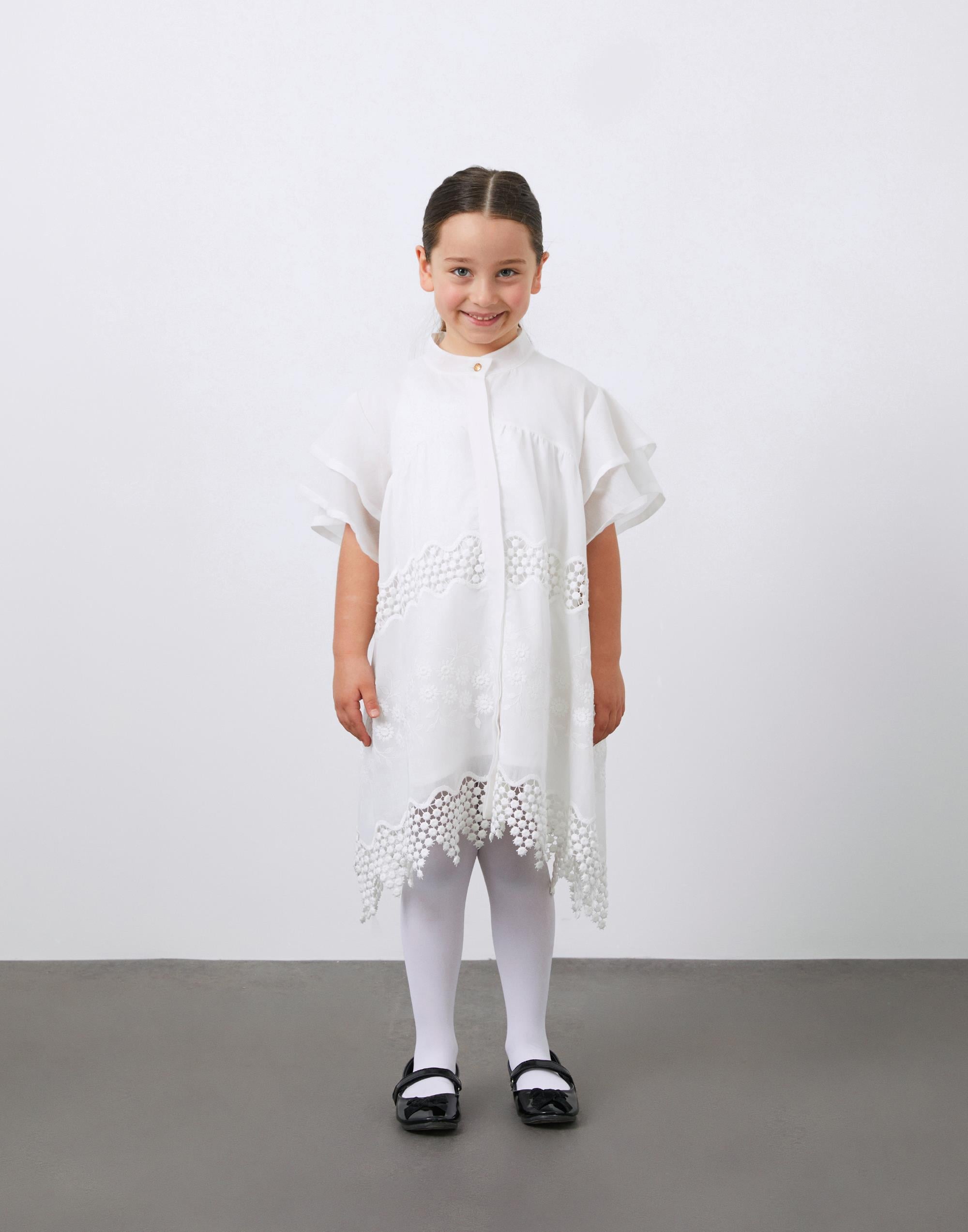 Hakim Yaka Kısa Kollu Güpür Kız Çocuk Elbise - junior, designer dresses, bachelorette, party dresses and graduation dresses.