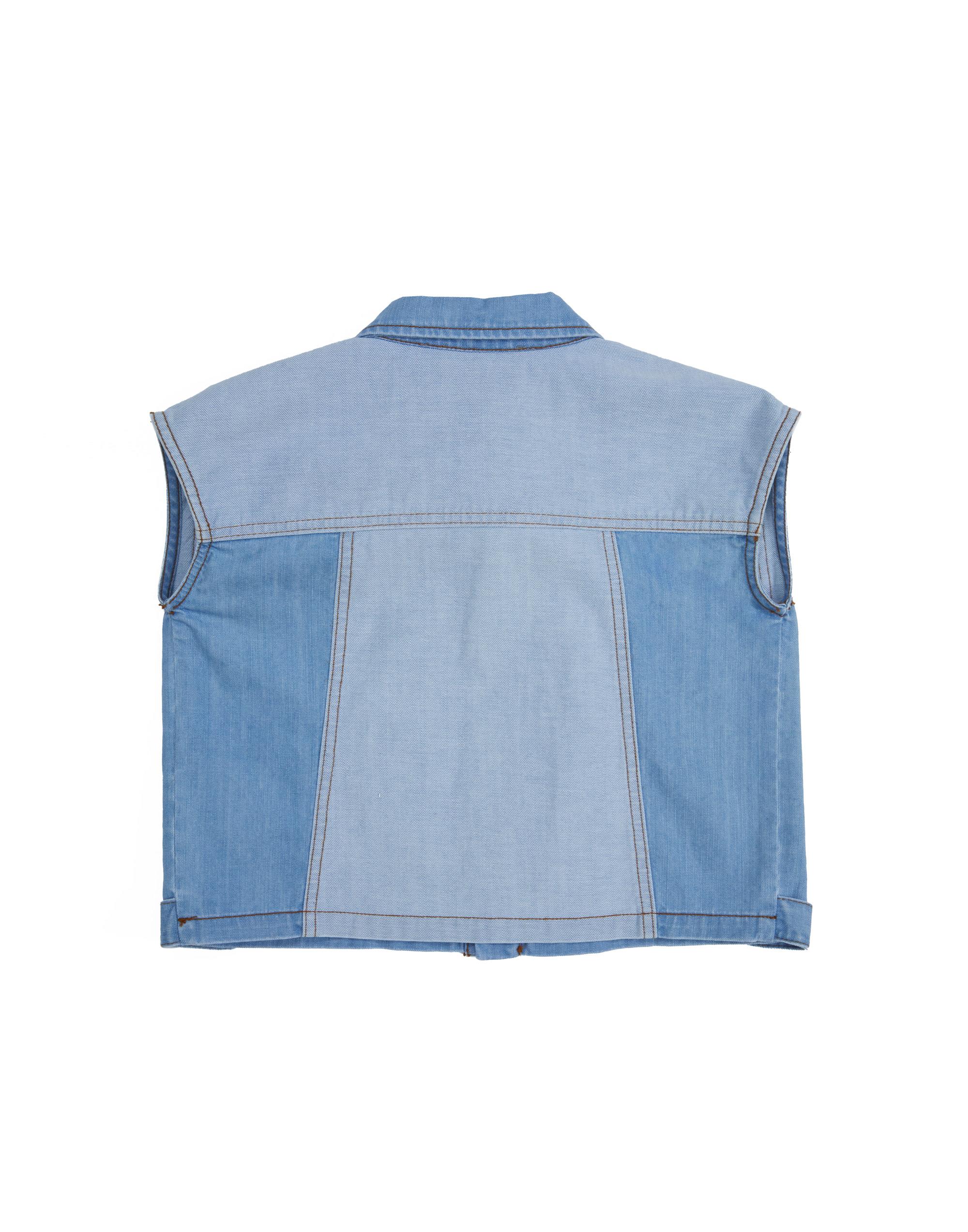 İki Renk Denim Kumaşlı Sıfır Kollu Denim Yelek - junior, designer dresses, bachelorette, party dresses and graduation dresses.