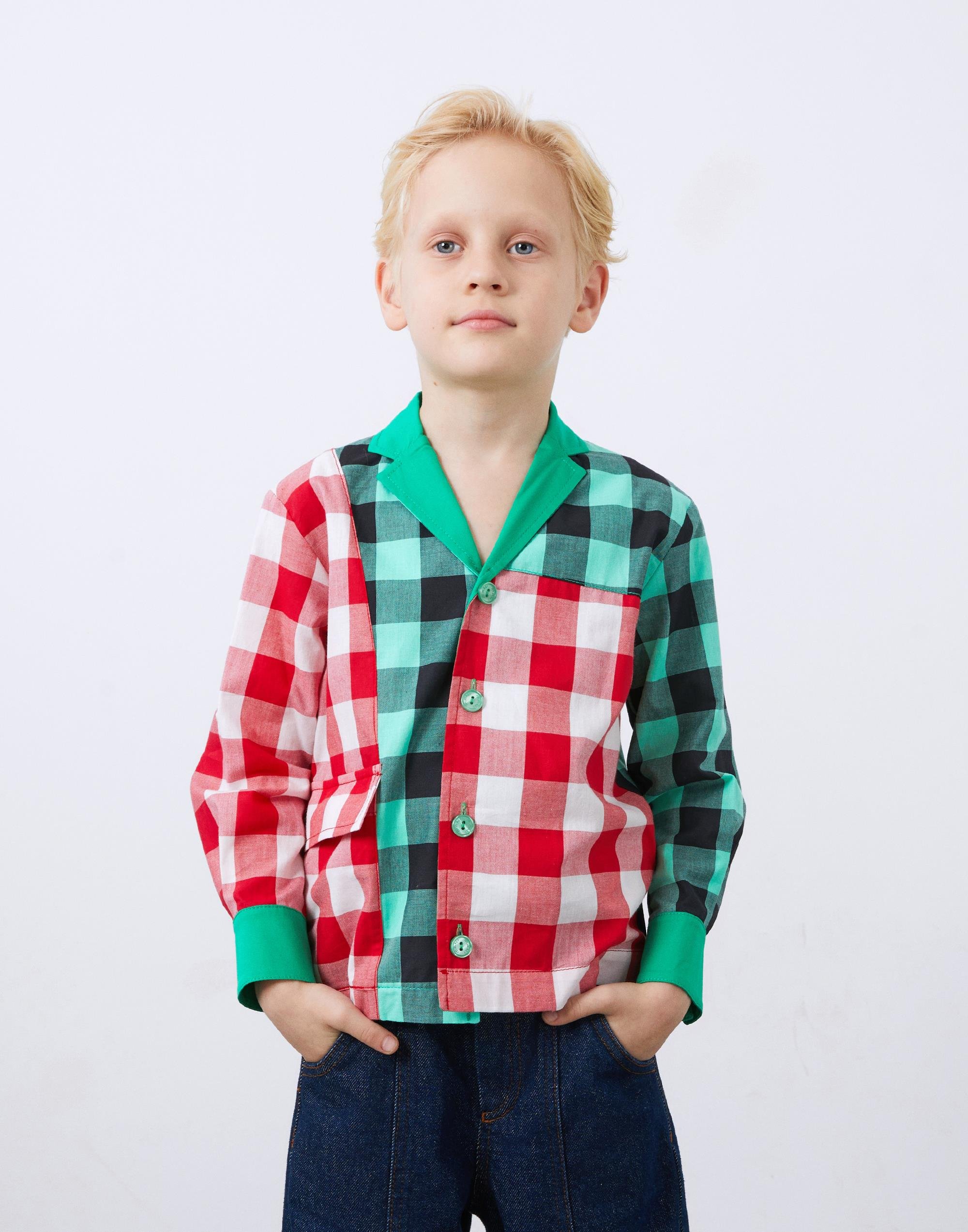 Two Color Plaid Long Sleeve Green Boy's Shirt - junior, designer dresses, bachelorette, party dresses and graduation dresses.