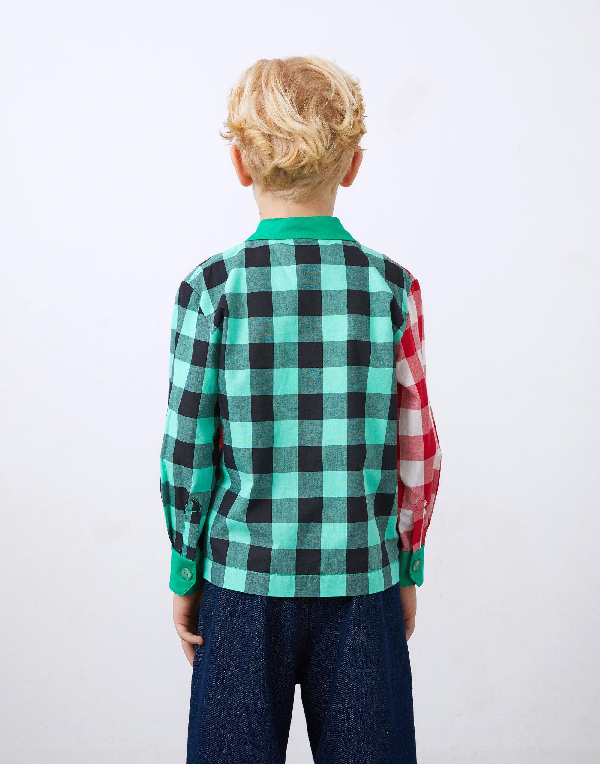 Two Color Plaid Long Sleeve Green Boy's Shirt - junior, designer dresses, bachelorette, party dresses and graduation dresses.