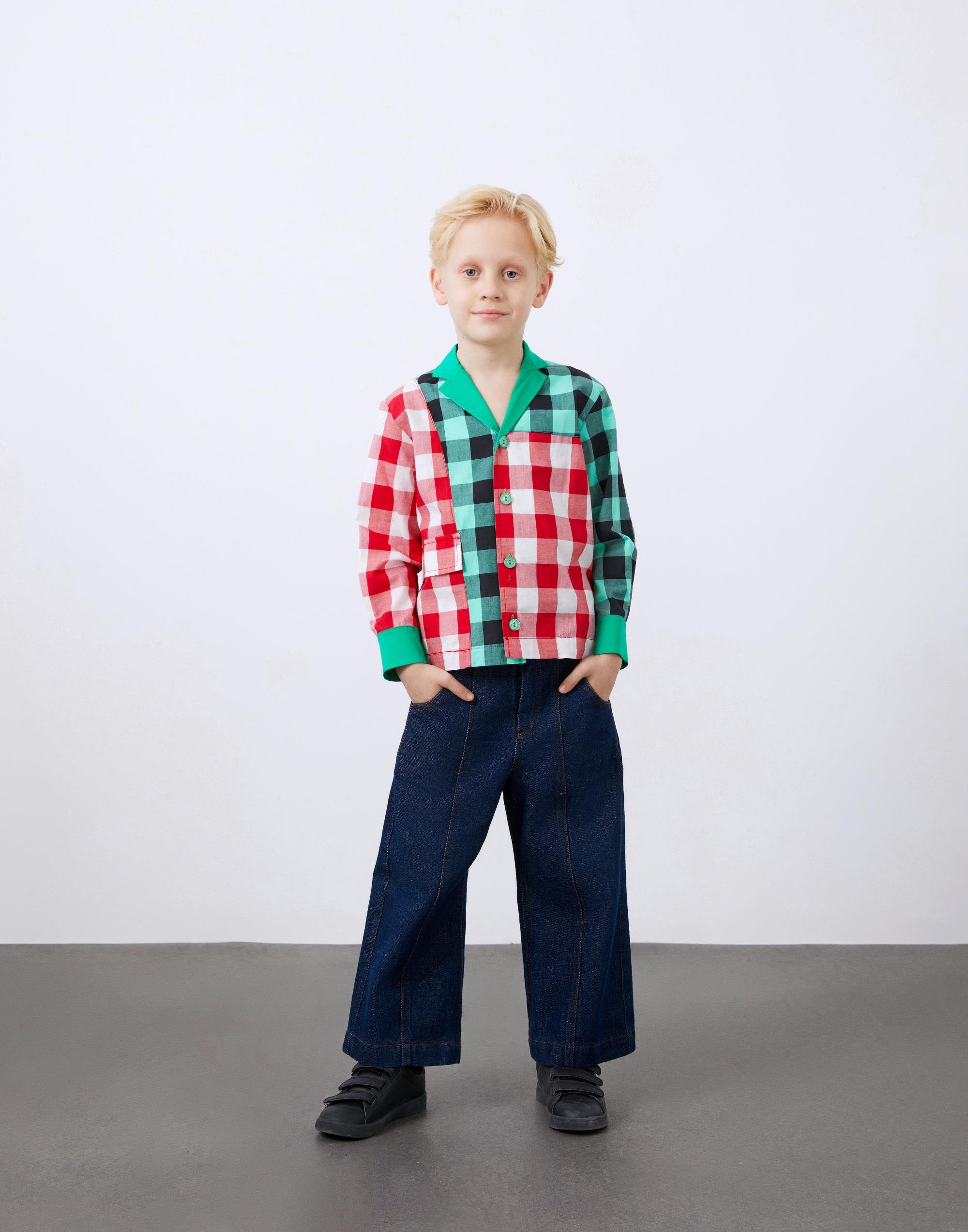 Two Color Plaid Long Sleeve Green Boy's Shirt - junior, designer dresses, bachelorette, party dresses and graduation dresses.