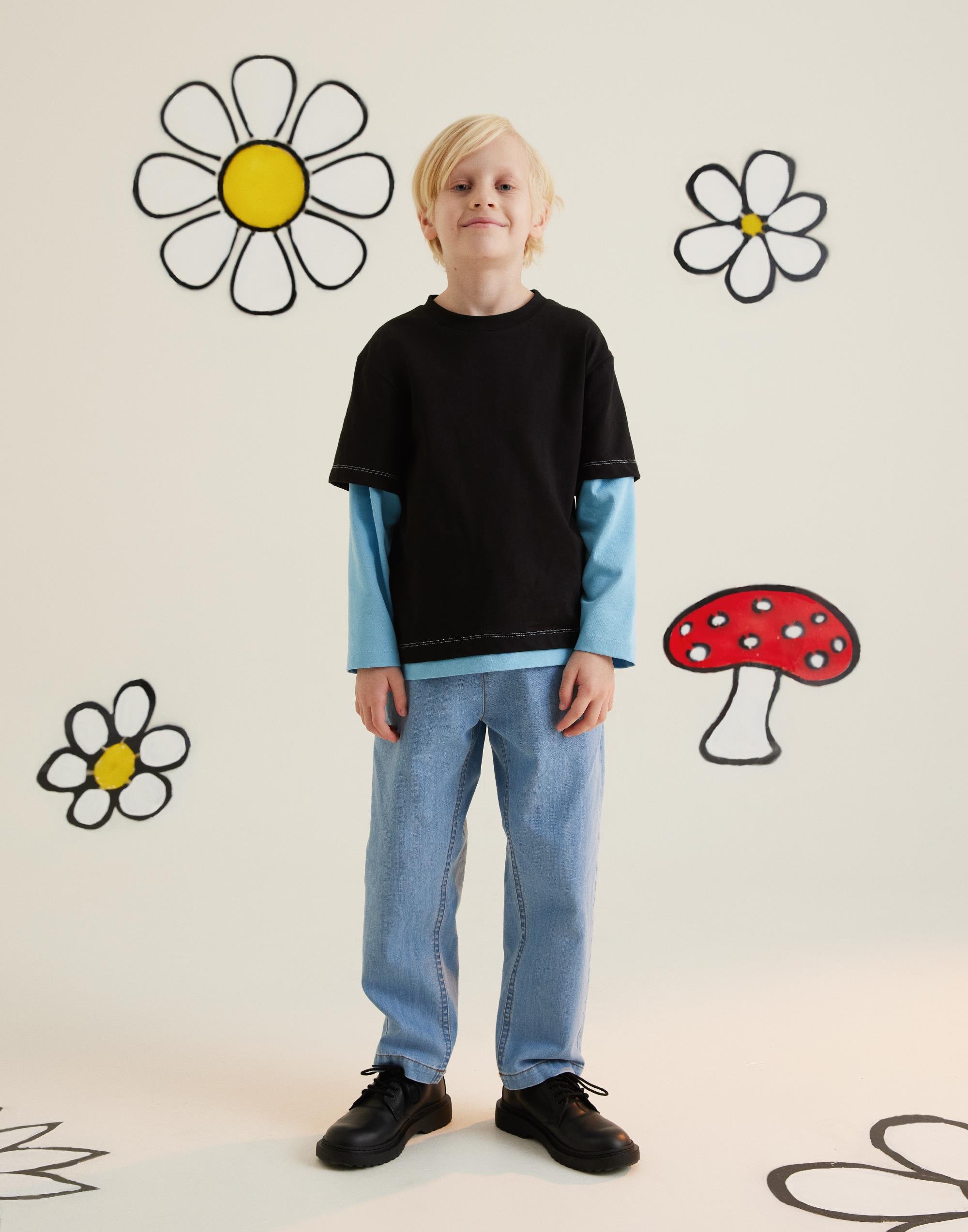 Black T-Shirt With Two-Tone And Double-Layered Look - junior, designer dresses, bachelorette, party dresses and graduation dresses.