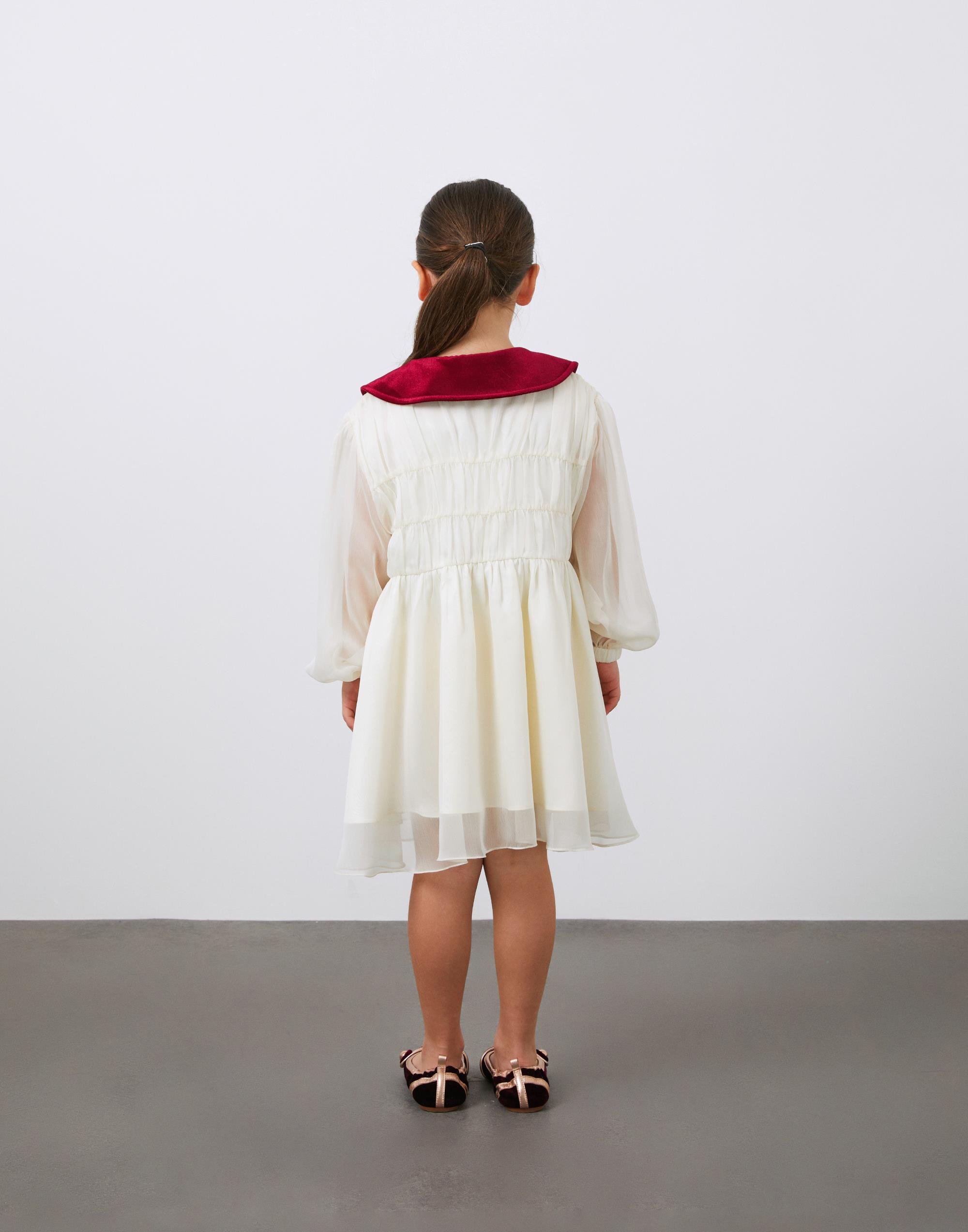 Kadife Garni Detaylı Bebe Yaka Kız Çocuk Şifon Elbise - junior, designer dresses, bachelorette, party dresses and graduation dresses.