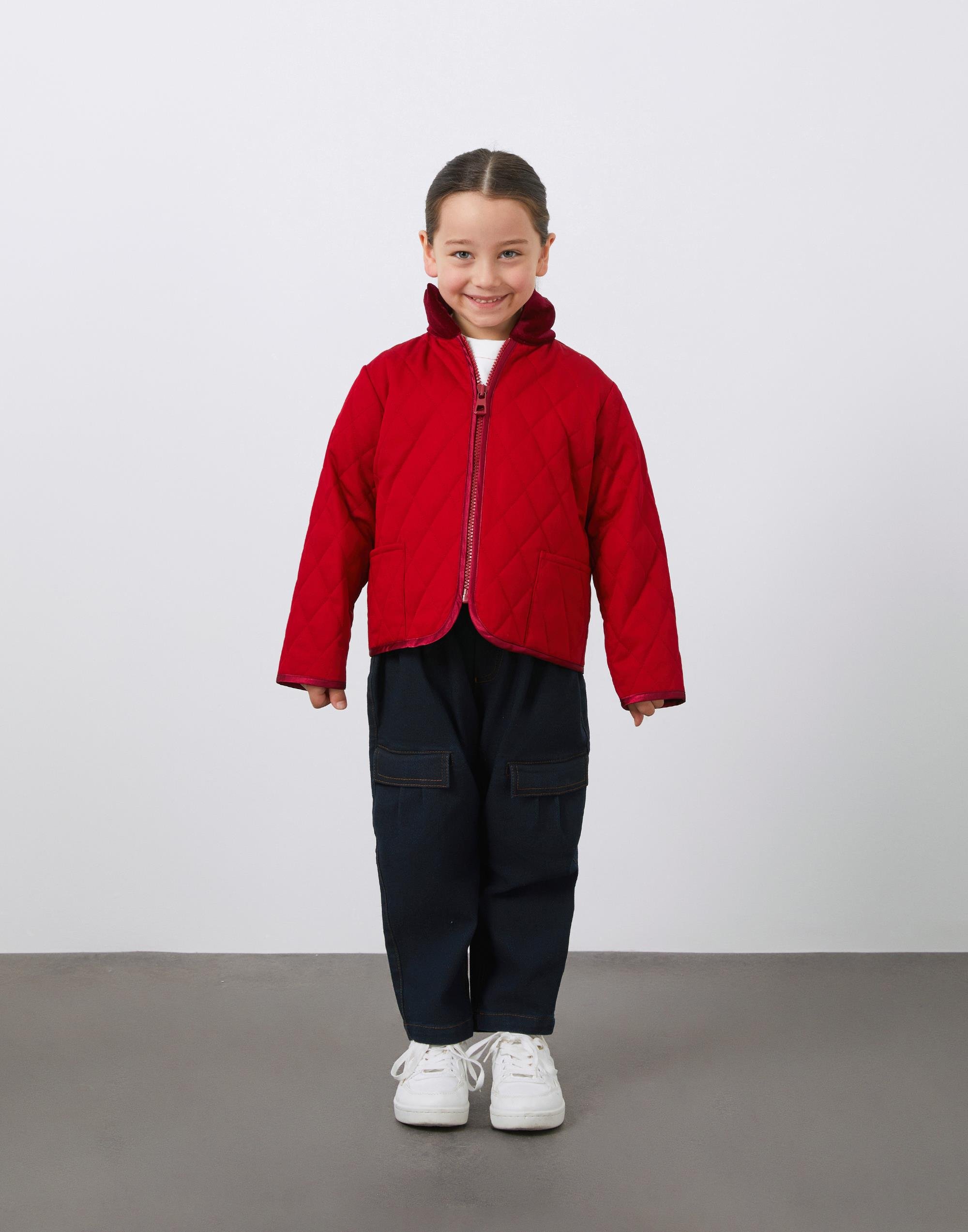 Kadife Garni Detaylı Kapitone Kırmızı Ceket - junior, designer dresses, bachelorette, party dresses and graduation dresses.