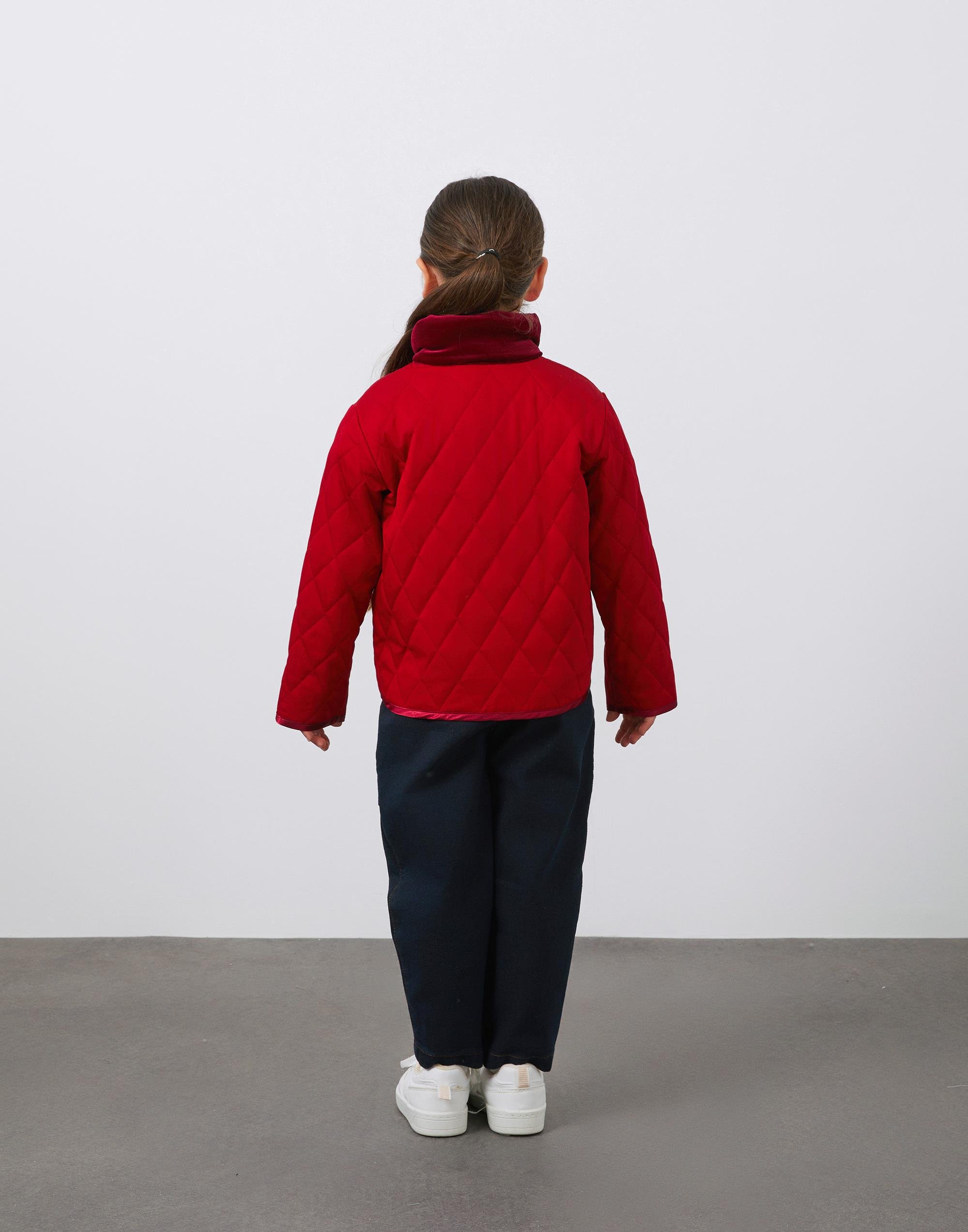 Kadife Garni Detaylı Kapitone Kırmızı Ceket - junior, designer dresses, bachelorette, party dresses and graduation dresses.