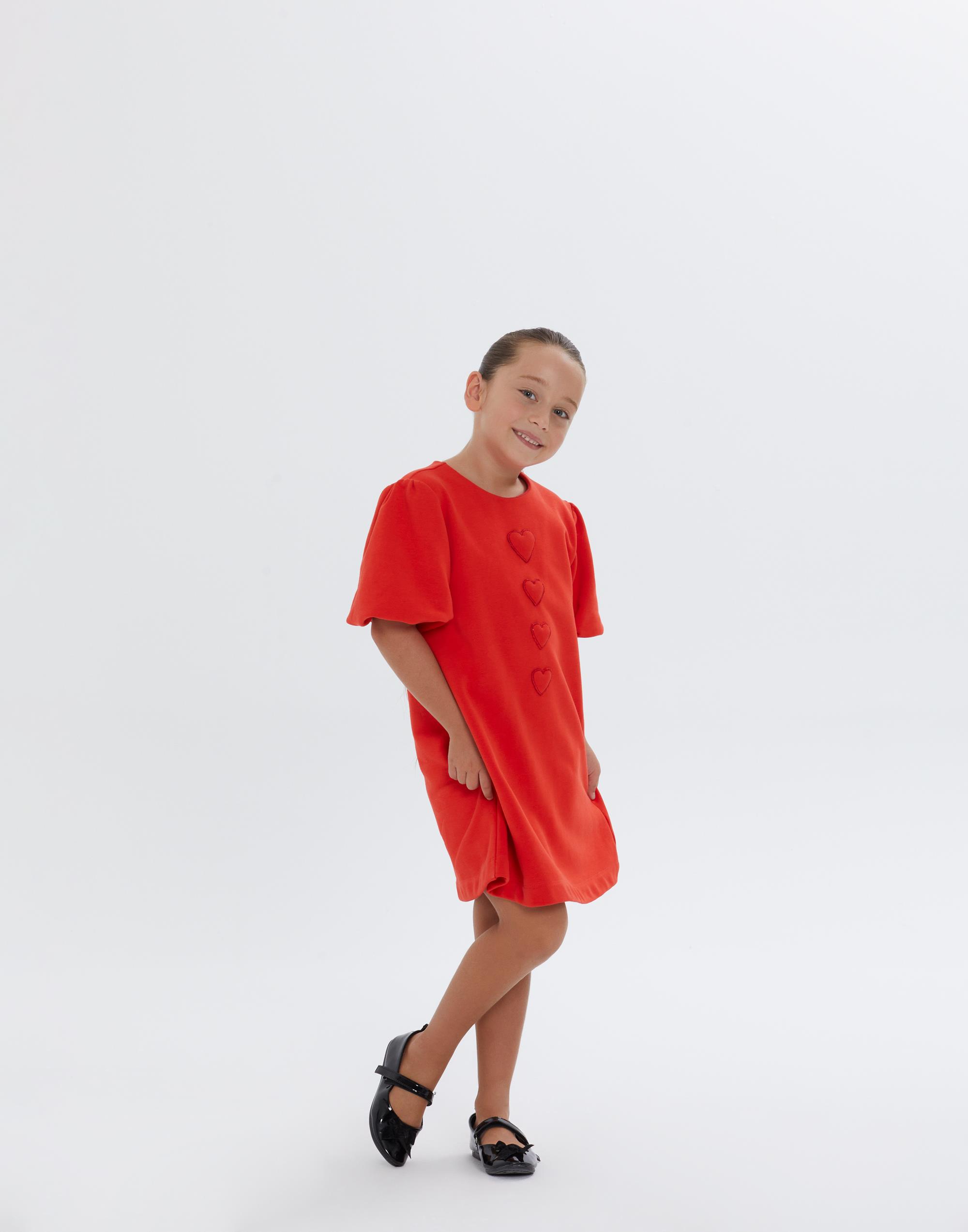 Kalp Detaylı Yarım Kol Kırmızı Kız Çocuk Elbise - junior, designer dresses, bachelorette, party dresses and graduation dresses.