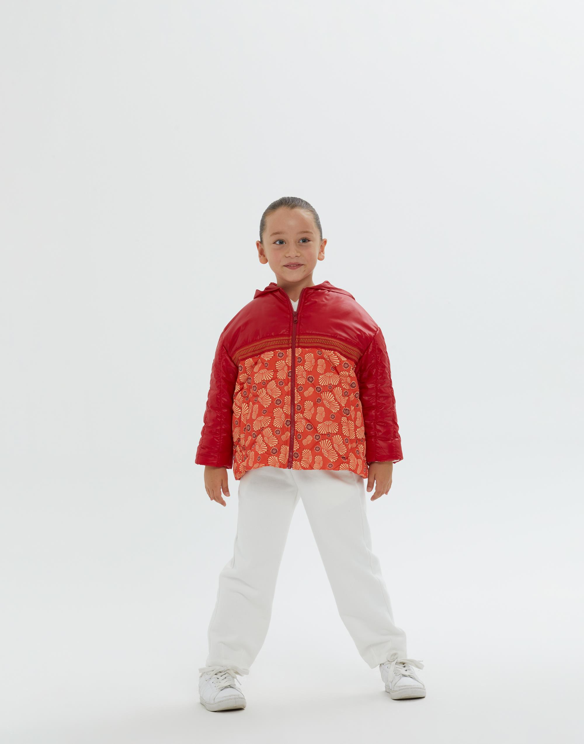 Kapüşonlu Alt Parça Desenli Kırmızı Astarlı Kız Çocuk Mont - junior, designer dresses, bachelorette, party dresses and graduation dresses.