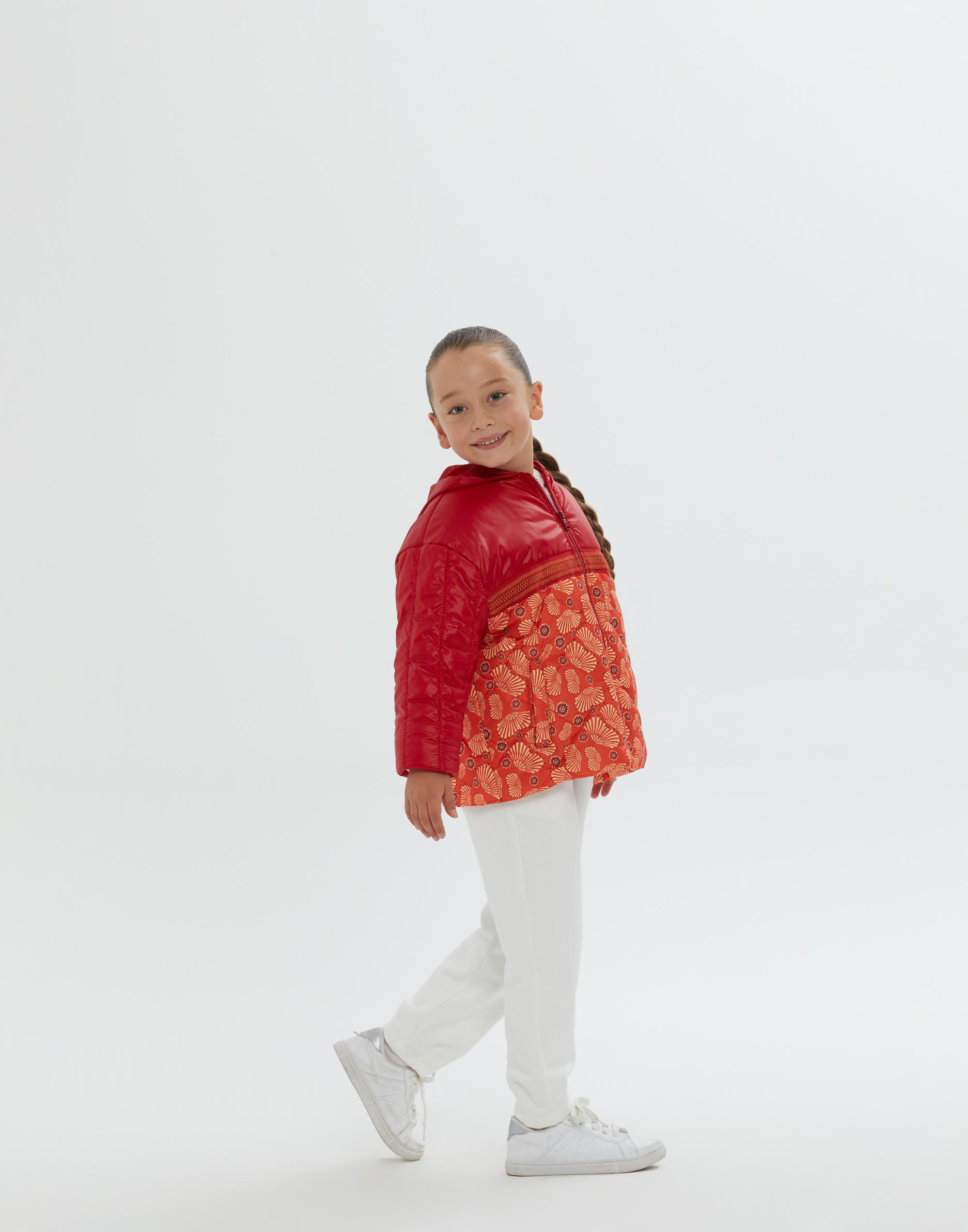 Kapüşonlu Alt Parça Desenli Kırmızı Astarlı Kız Çocuk Mont - junior, designer dresses, bachelorette, party dresses and graduation dresses.