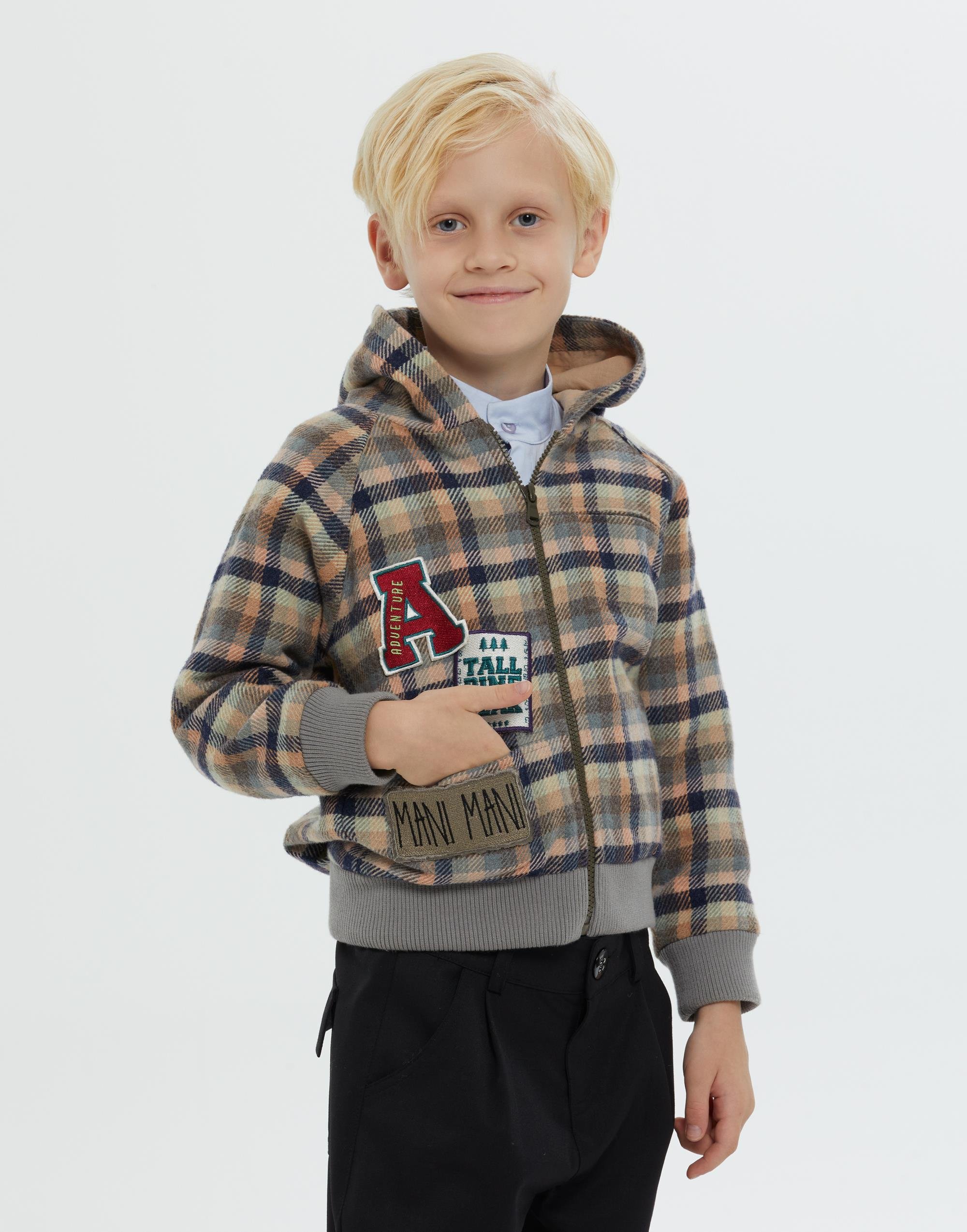 Kapüşonlu Astarlı Ve Desenli Gri Erkek Çocuk Ceket - junior, designer dresses, bachelorette, party dresses and graduation dresses.