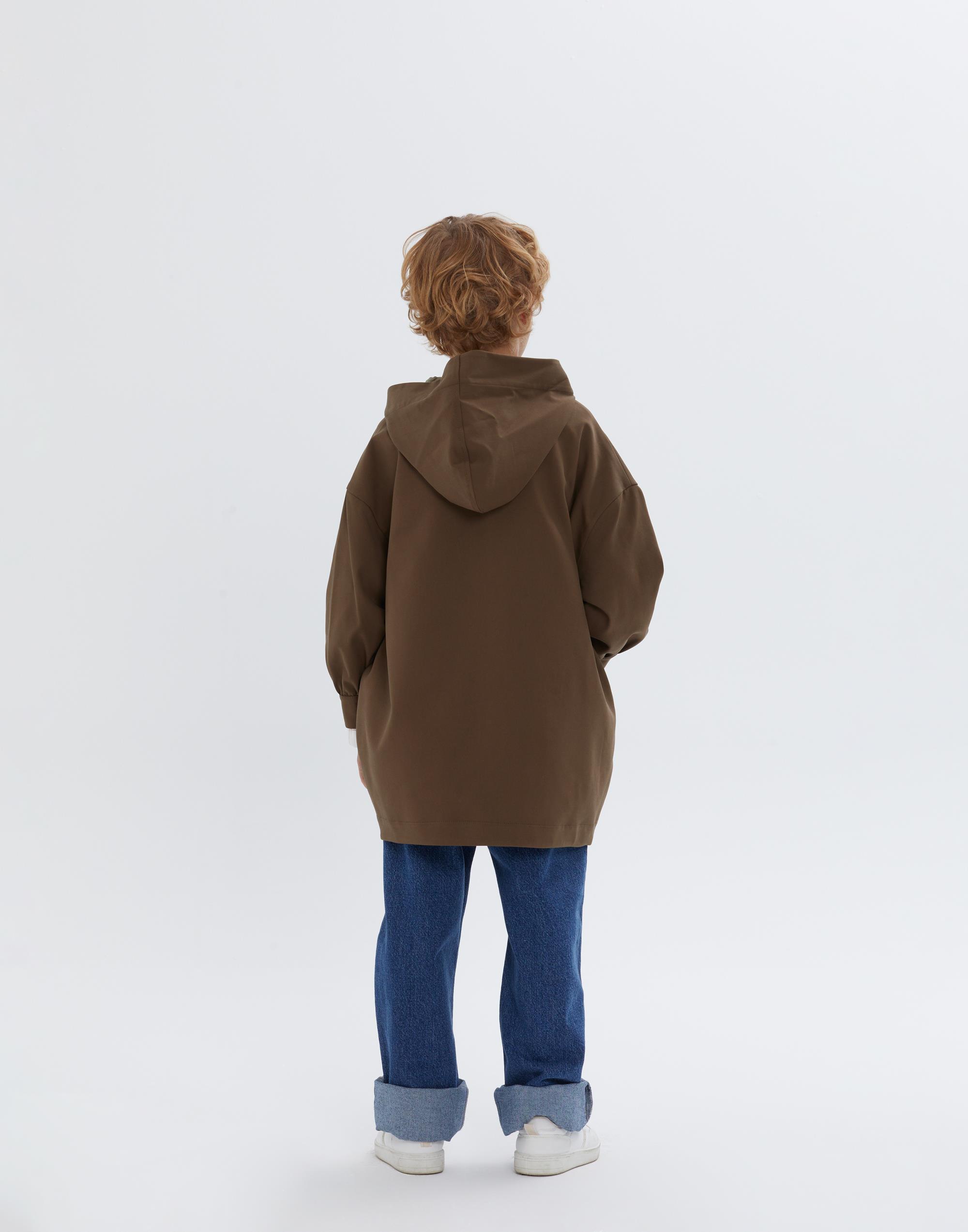 Kapüşonlu Fermuarlı Astarlı Oversıze Kahverengi Erkek Çocuk Ceket - junior, designer dresses, bachelorette, party dresses and graduation dresses.