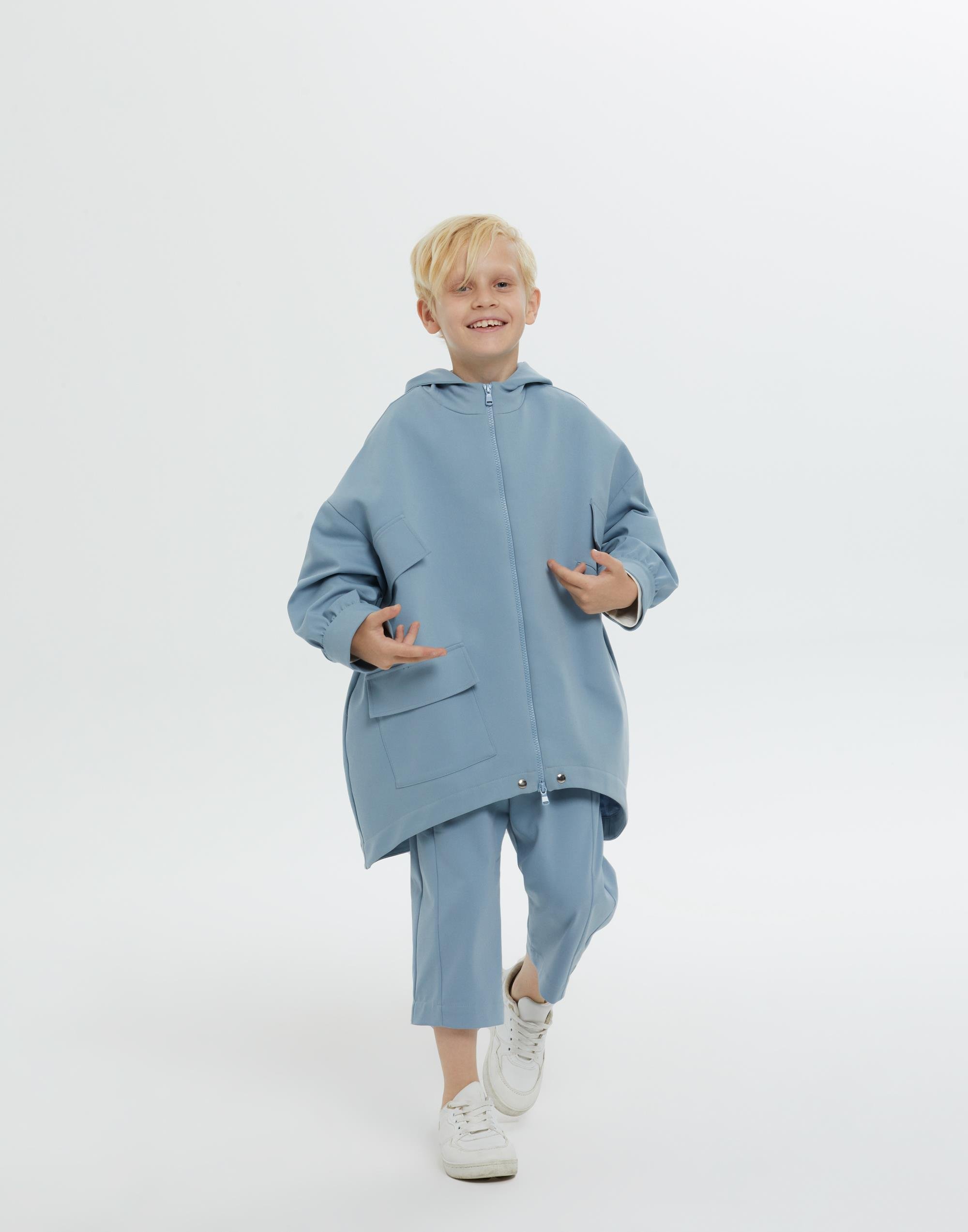 Kapüşonlu Fermuarlı Astarlı Oversıze Mavi Erkek Çocuk Ceket - junior, designer dresses, bachelorette, party dresses and graduation dresses.