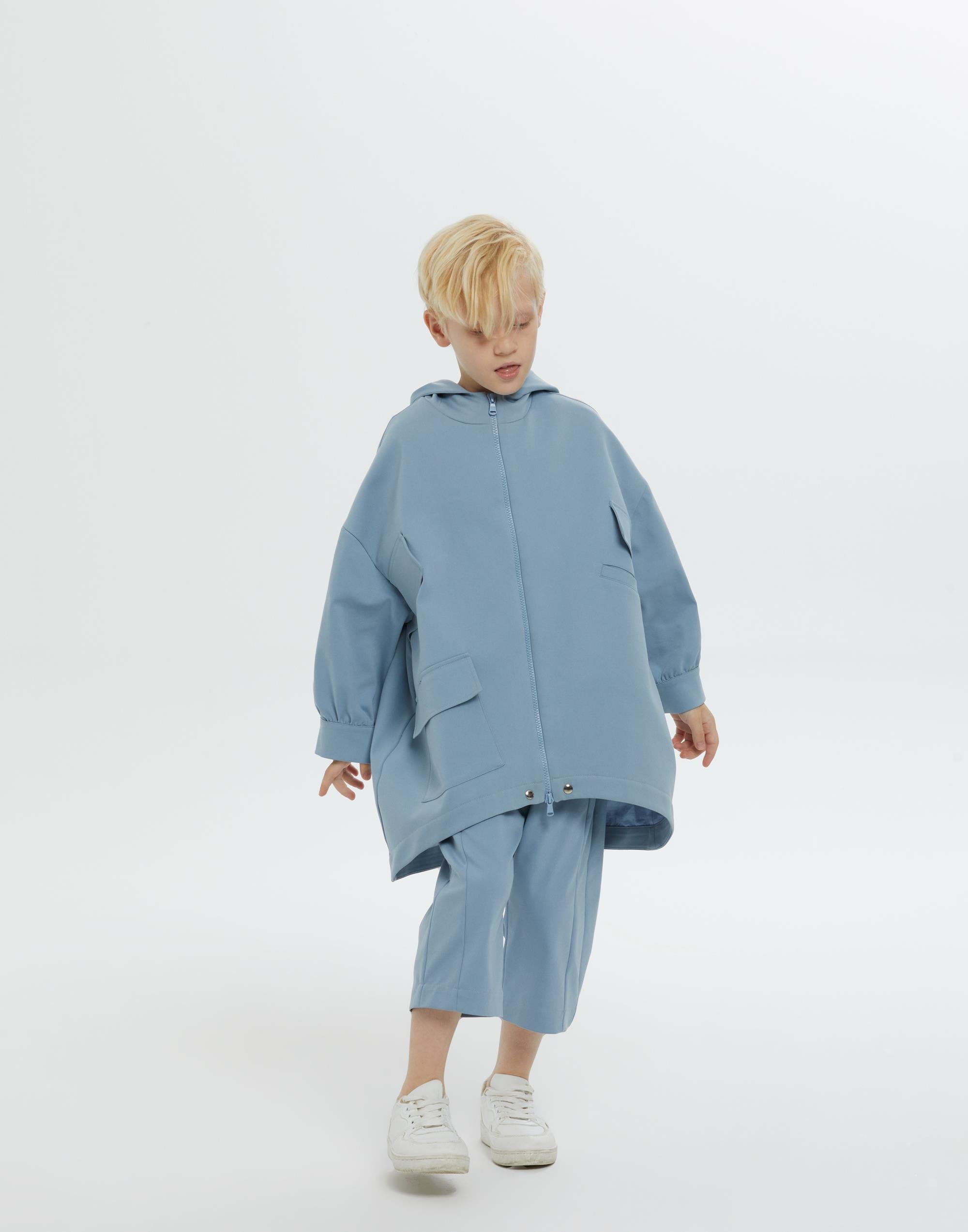 Kapüşonlu Fermuarlı Astarlı Oversıze Mavi Erkek Çocuk Ceket - junior, designer dresses, bachelorette, party dresses and graduation dresses.