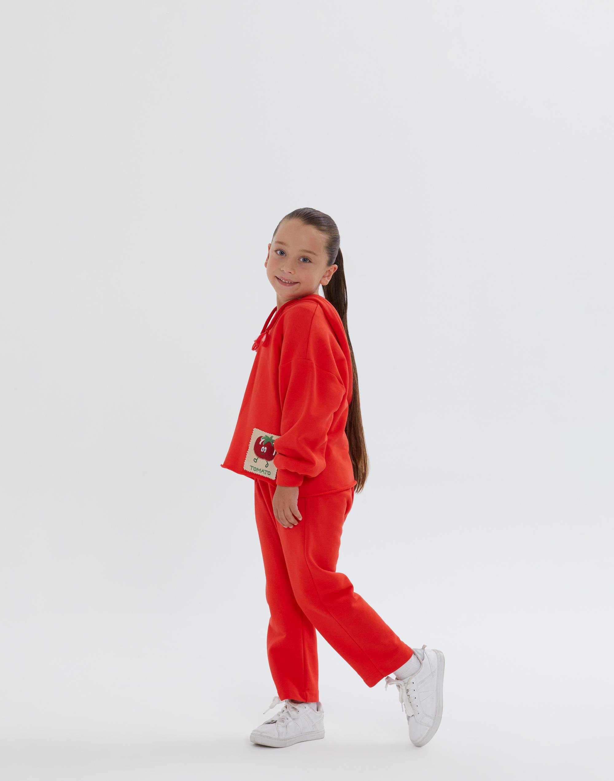 Kapüşonlu V Yakalı Nakışlı Kırmızı Kız Çocuk Sweatshırt - junior, designer dresses, bachelorette, party dresses and graduation dresses.